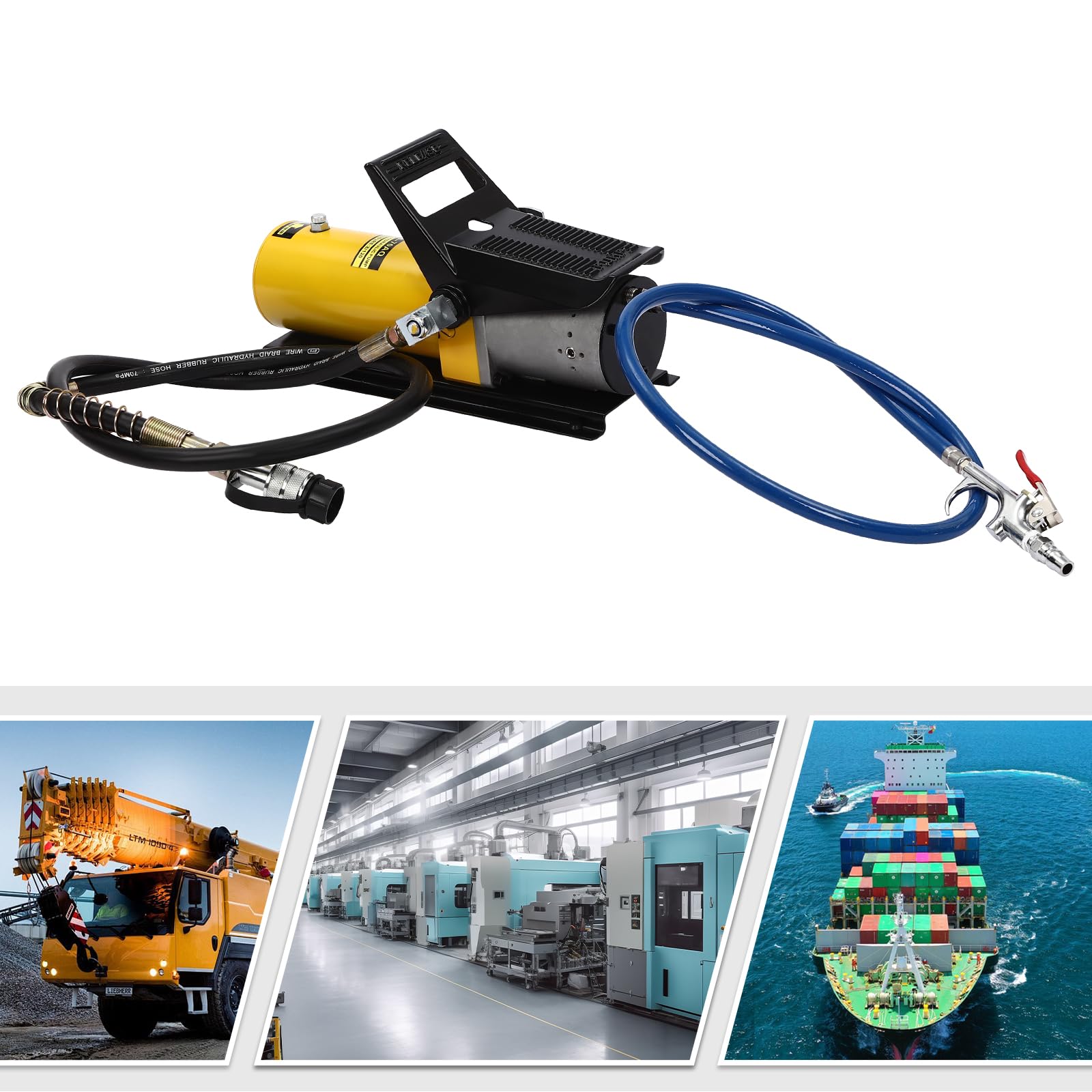 Pompe hydraulique pneumatique, presse hydraulique 120 psi, pompe à pied hydraulique à air comprimé avec 2 tuyaux, huile hydraulique type 15#, convient pour la construction automobile, l'entretien,