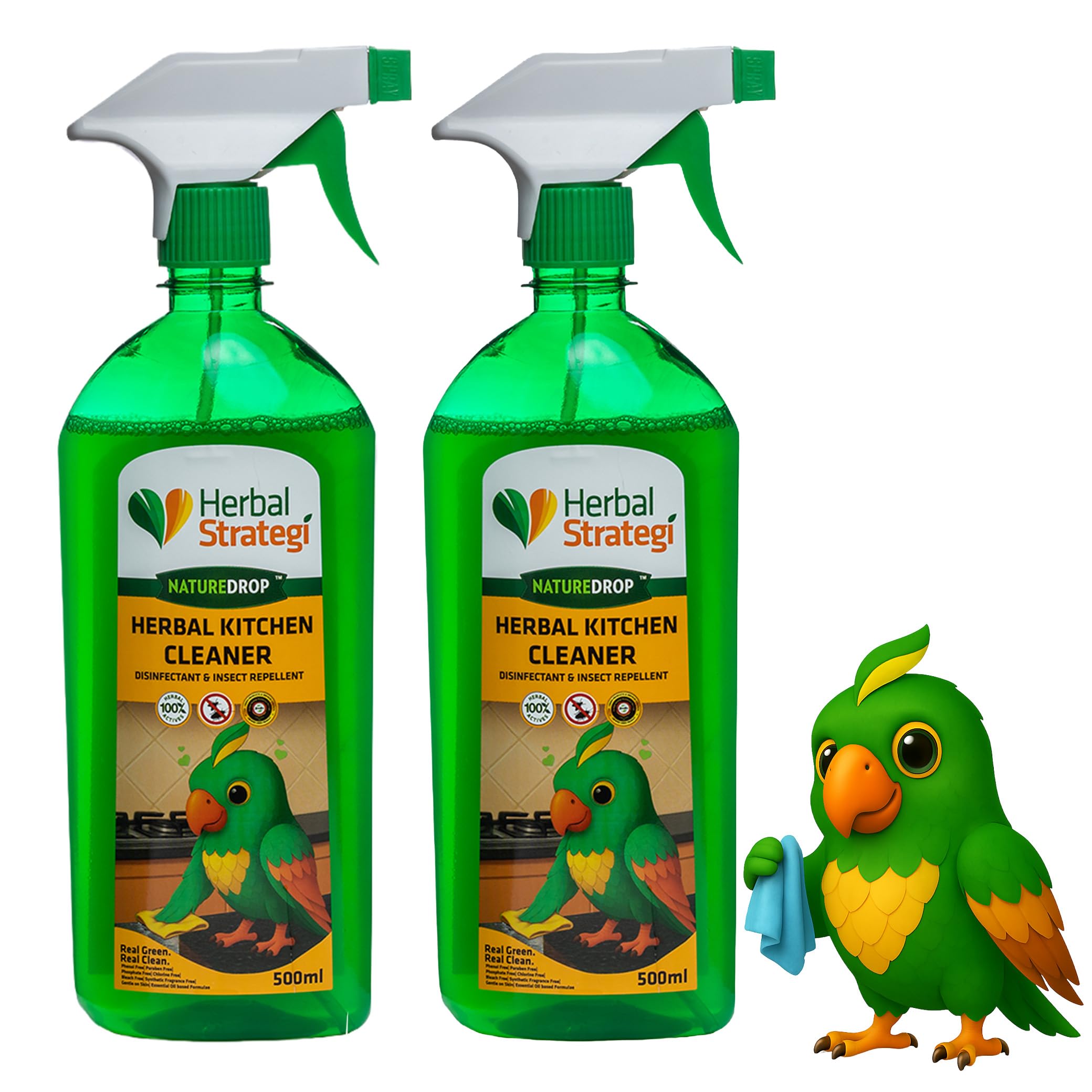 Just Mop Kitchen Cleaner Spray | 100% Herbal | Disinfectant & Insect Repellent | Made with Lemongrass, Pine Oil & Cedar wood Oil | Eco-friendly & Biodegradable | Skin Safe, Baby Safe & Pet-Friendly | 500mL | Pack Of 2
