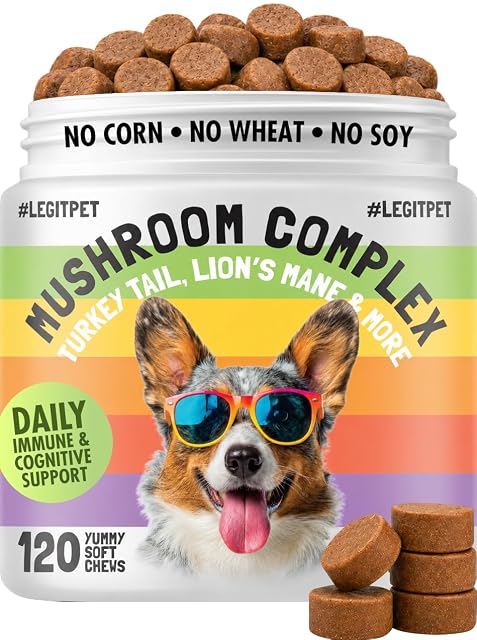 LegitPet Mushroom Complex Treats for Dogs with Reishi, Shiitake, and Turkey Tail Mushrooms for Cognition and Immune Boosting Supports Digestive Health and Reduces Inflammation DHA EPA Turmeric Kelp (120pcs)