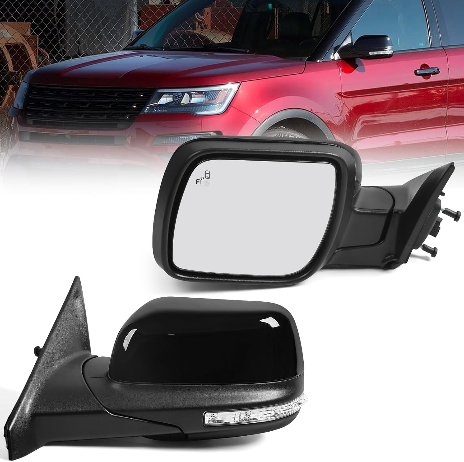 Left Driver Side Power Door Mirror for Ford Explorer 2011-2019 with Heated Glass, Turn Signal Light, Puddle Light and Blind Spot Detection System, Direct Replacement (9 Pins, Black)