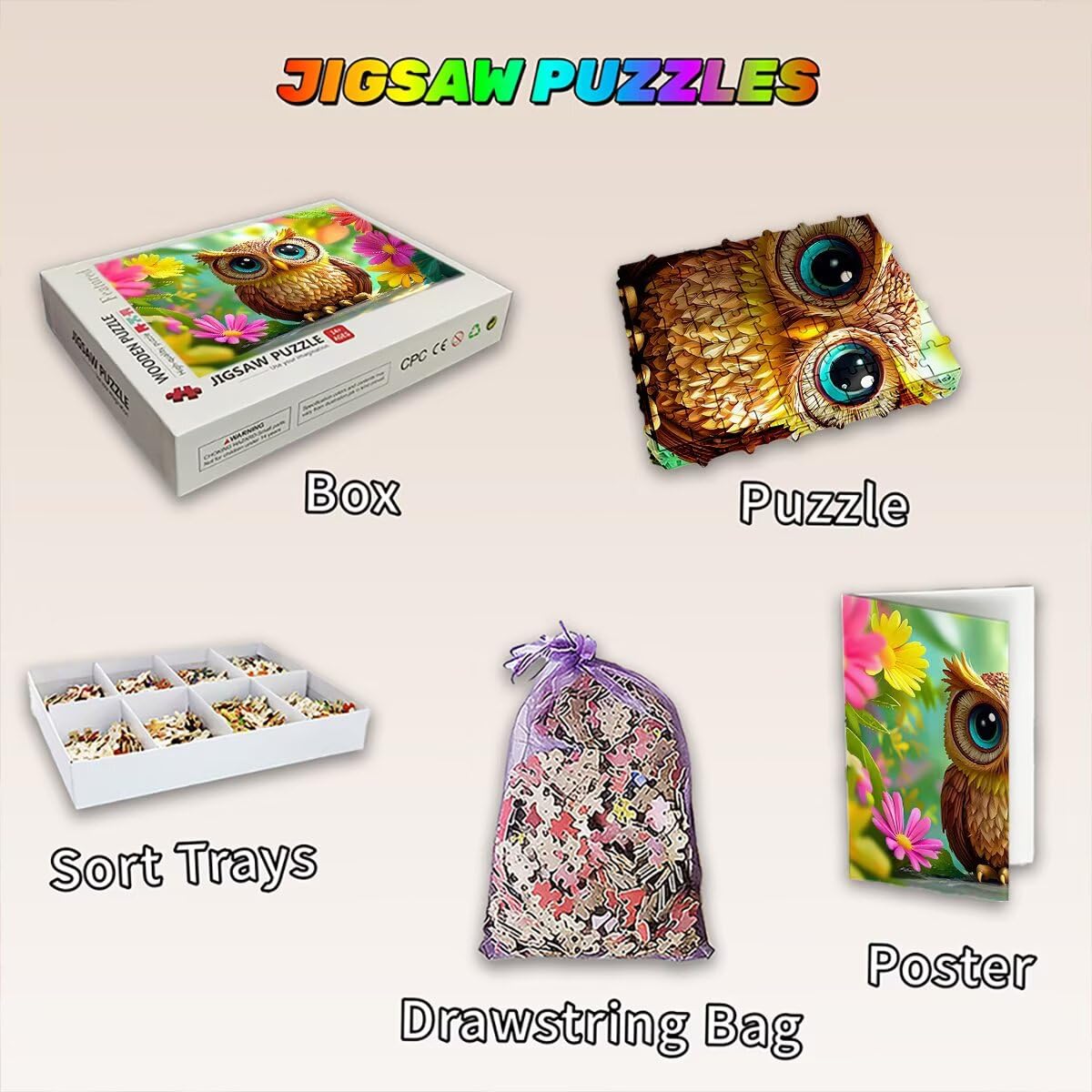 Puzzle 5000 elementów sowy, puzzle kwiat dla dorosłych, klasyczne puzzle gry edukacyjne do aktywności rodzinnej, najwyższej jakości drewniane puzzle z pudełkiem na prezent dla mężczyzn prezent dla