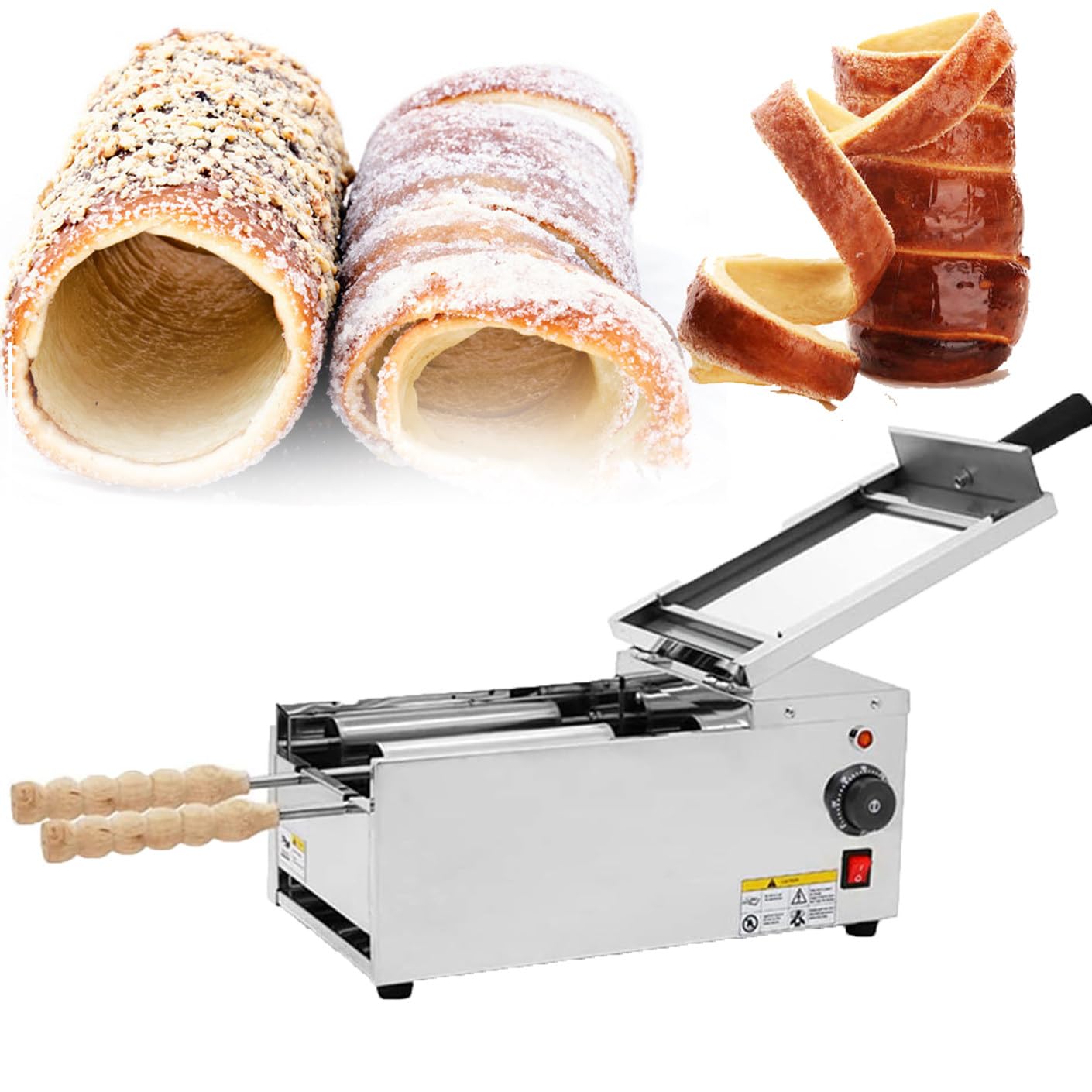 LINTAIZUO Commercial Electric Ice Cream Cone Chimney Cake Roll Maker Chimney Cake Oven Machine, Chimney Rolling Waffle Machine Electric Round Hollow Chimney, with 2 Stainless Steel Bars,220V