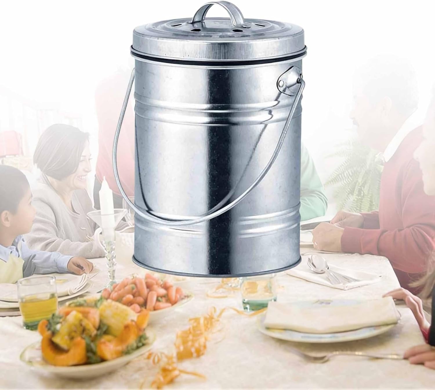 3L Kitchen Compost Bin Indoor, Countertop Food Waste Bucket, Composter Container with Lid & Removable Inner Tub for Kitchen Courtyard Dining Room Garden (Sliver)