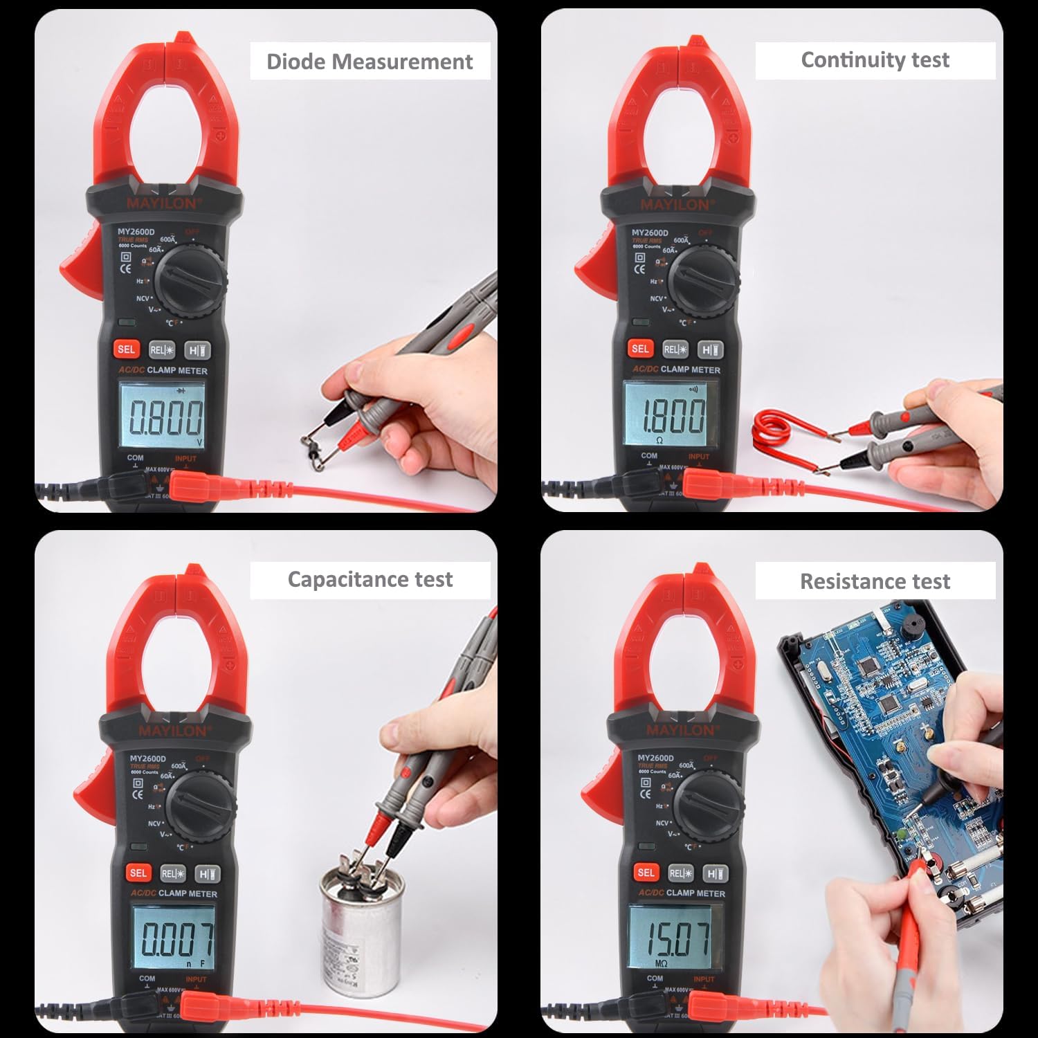 MY2600D Current Clamp Meter 6000 Counts Current Meter Auto Ranging Clamp Multimeter Measures AC/DC Current Voltage NCV Resistance Capacity Continuity Diode Frequency Temperature — Amazon image 6