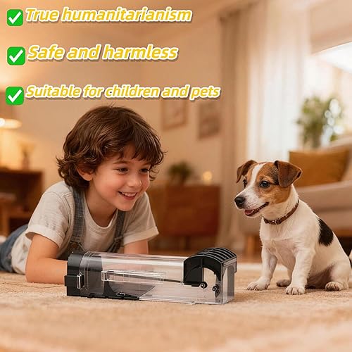 Miniatura 2 de Trampas humanas para ratones de 12 pulgadas de liberación sin contacto, fácil de usar, limpias, aptas para niños y mascotas (1 pieza negra)