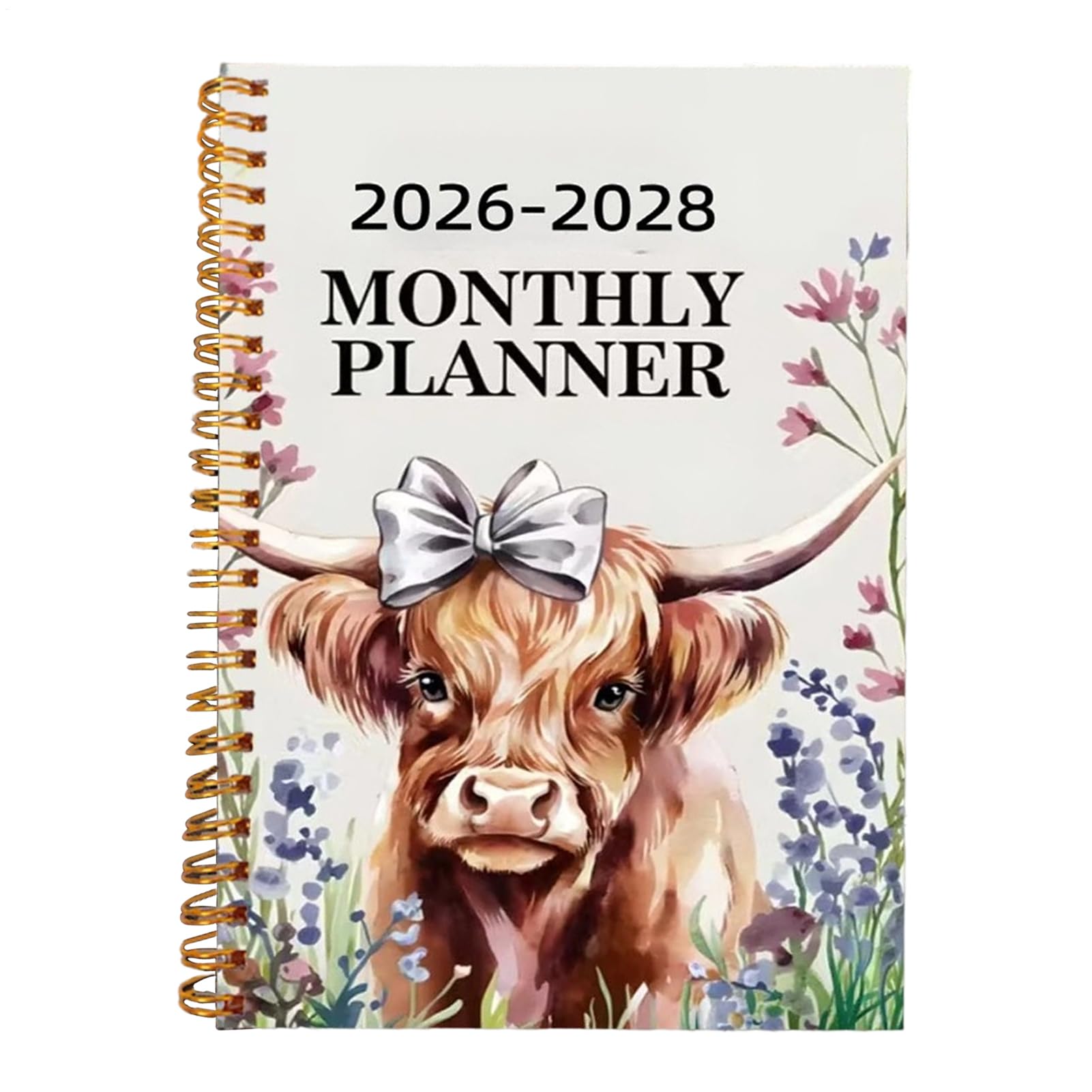2026-2028 Monthly Planner | 50 Pages Spiral Binding Daily Notepad | Cattle Pattern Agenda Book | for Adults Office School Home College Work Friends Holidays Christmas Birthday