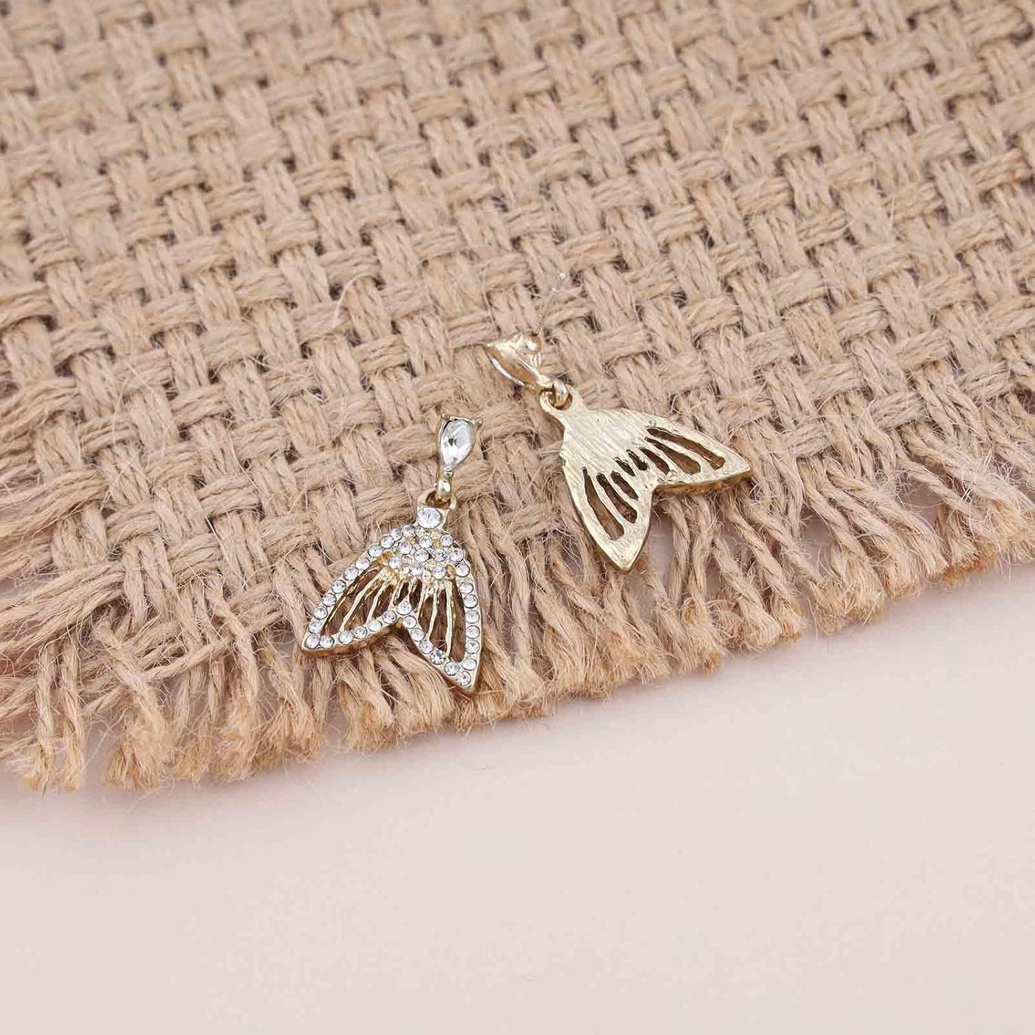 Vintage Crystal Fishtail Dangle Earrings CZ Fish Tail Earrings Rhinestone Mermaid Tail Drop Earrings Gold Whale Tail Earrings Jewelry for Women - Image 3