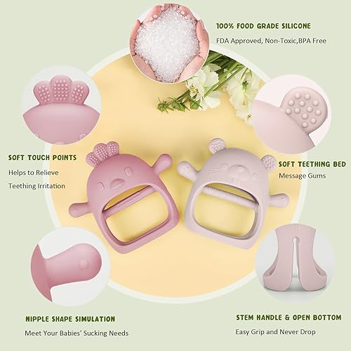 Miniatura 7 de 2 juguetes de dentición de silicona para bebés, autorelajantes y saludables para el desarrollo bucal, sin BPA, anticaídas, adorables y coloridos