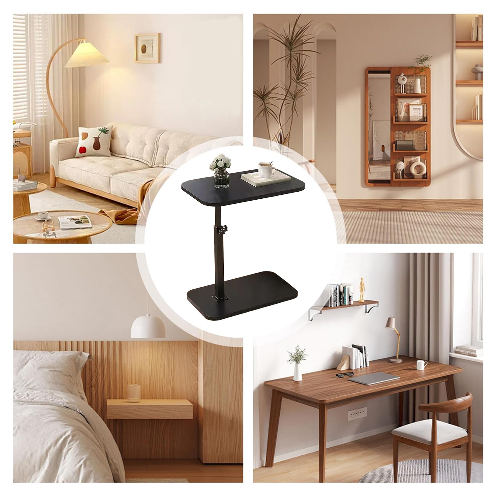 C Table, 360 Degree Rotating End Table, Wood, Metal Material, Space-Saving Small Couch Tables for Living Room, Bedroom, and Study with Versatile Functionality and Modern Design, 15.75x11.81 inches