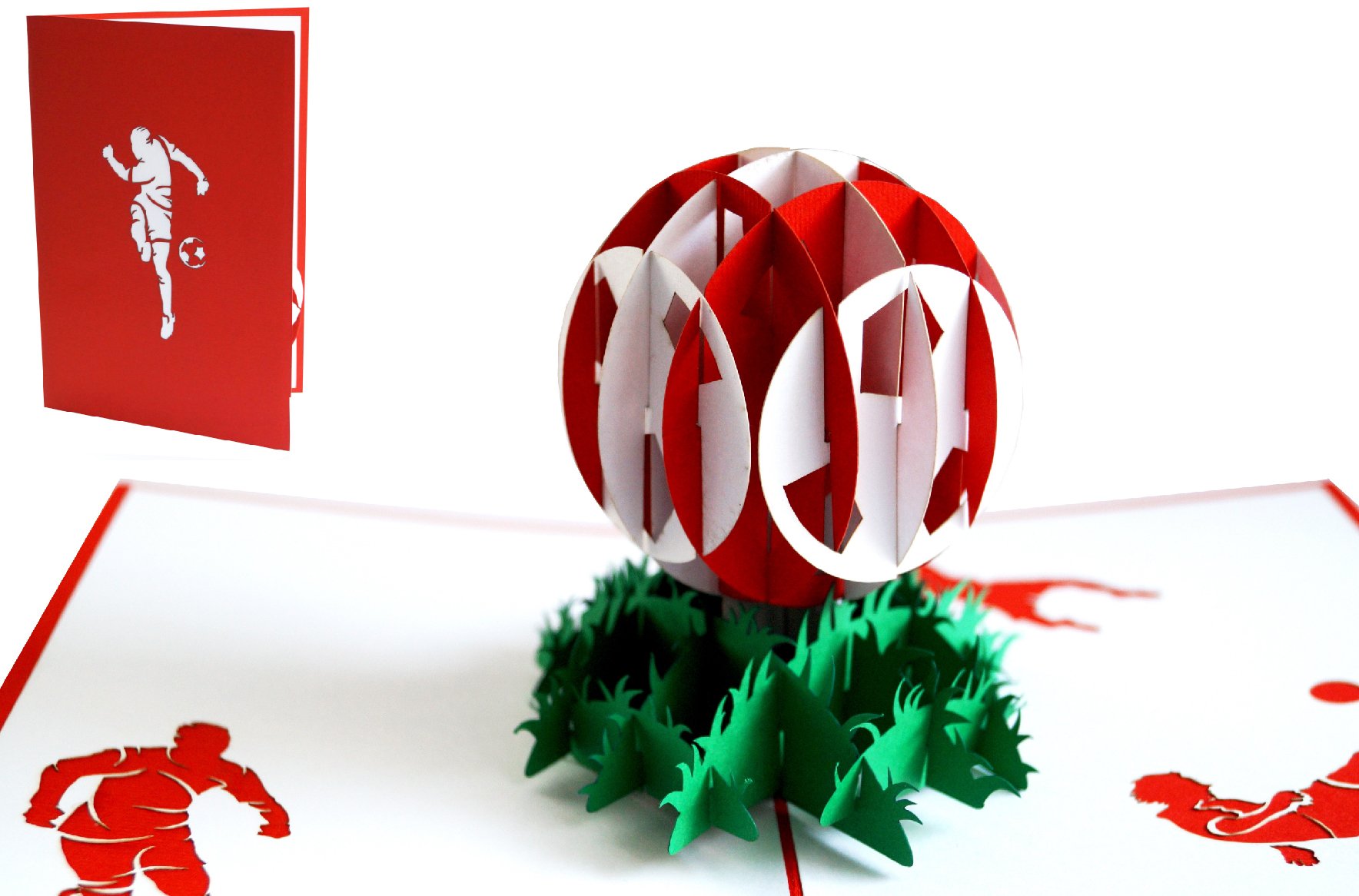 Carte Pop-up 3D Football – Invitation Anniversaire, Fête, Cadeau Fan – Modèle Rouge Et Blanc