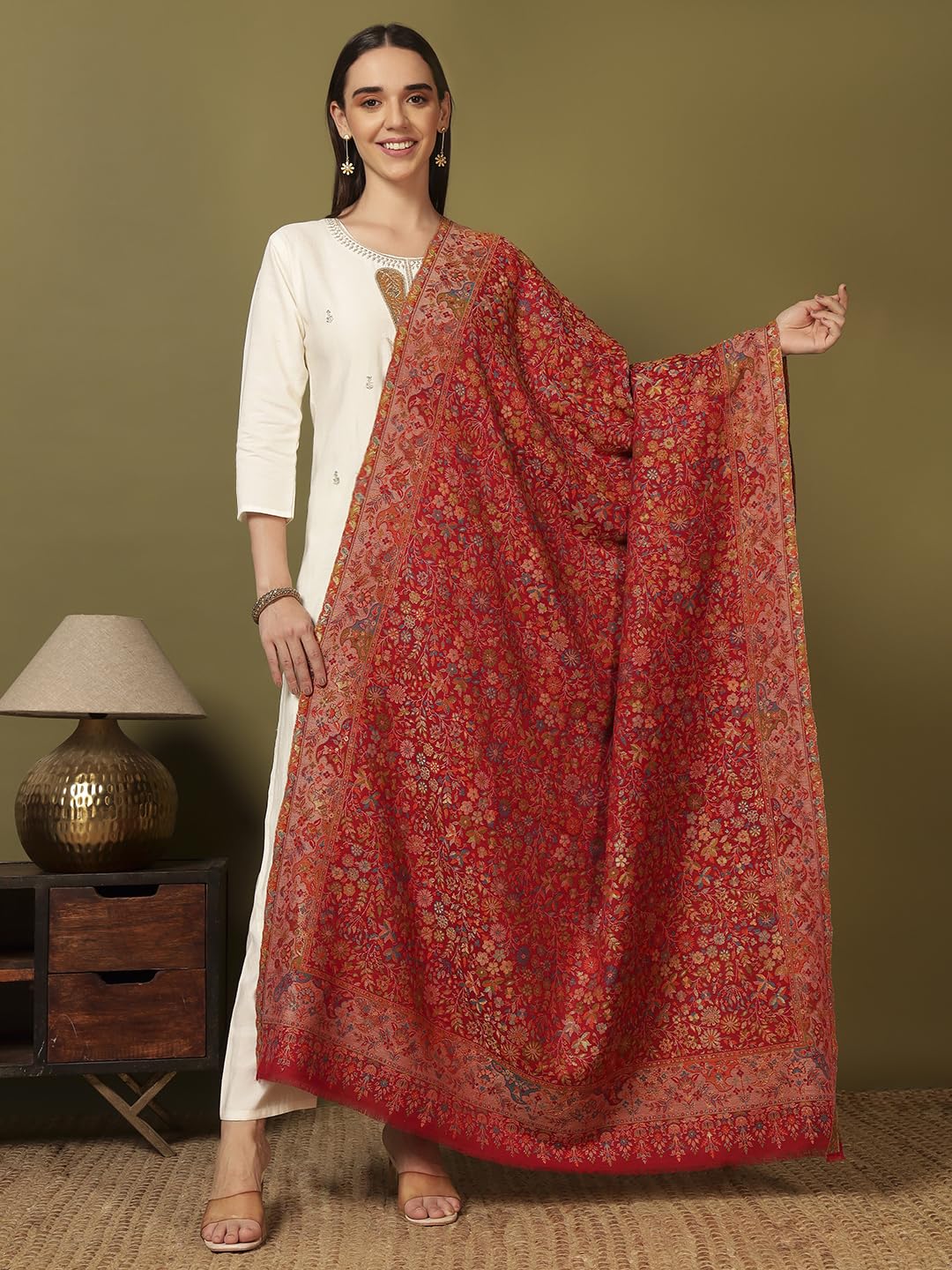 Pashmoda Chal de cachemira de mezcla de lana Nazrana Kaani para mujer (tamaño: 101 x 203 cm)
