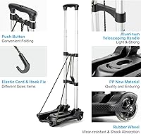 Vista 4 de Carretilla de mano plegable pequeña con 2 ruedas, carrito de equipaje plegable de aluminio liviano, carrito plegable portátil