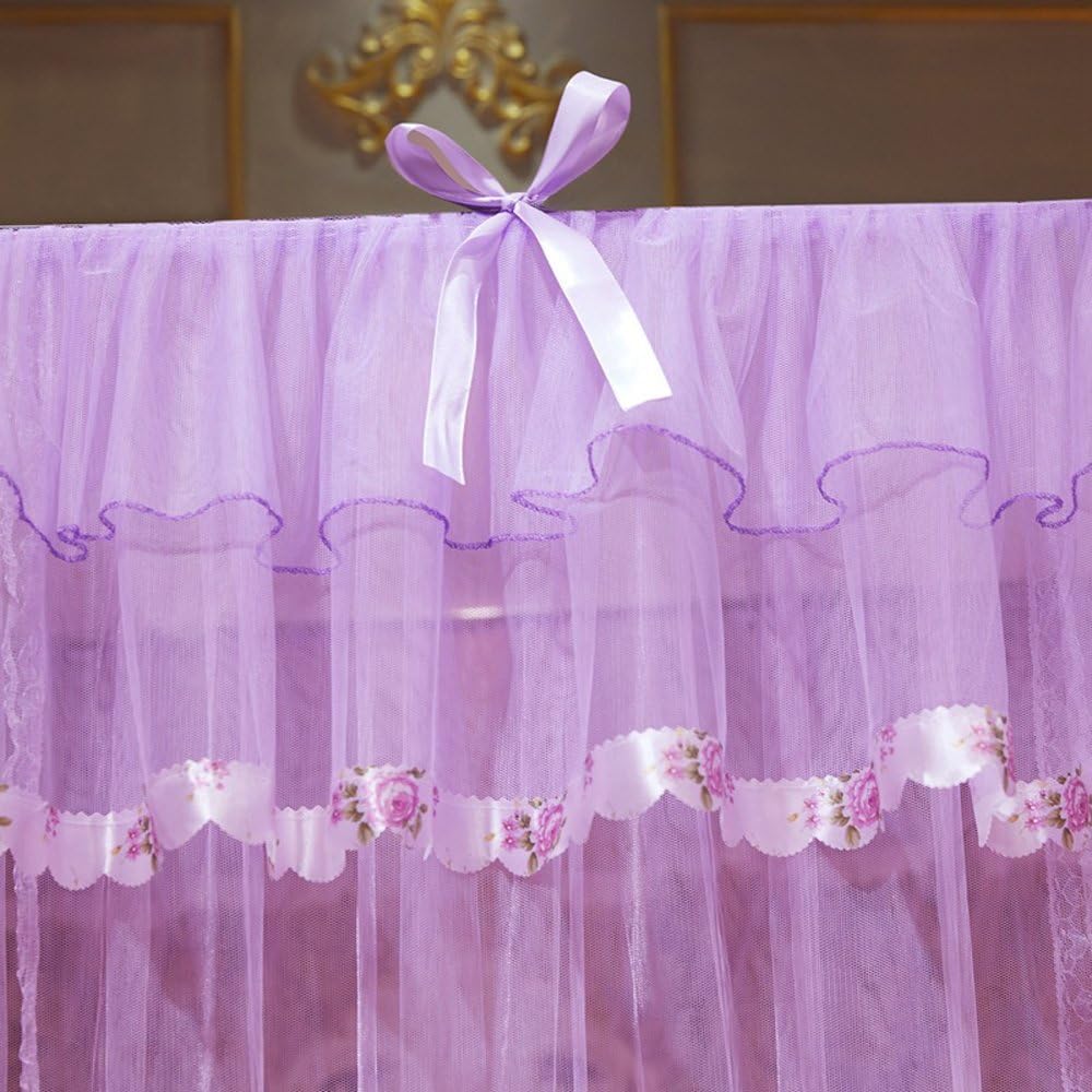 Mengersi Flowers 4 Corner Canopy Bed Curtains, Bed Canopy for Girls Kids Toddlers CRI(Full,Purple)