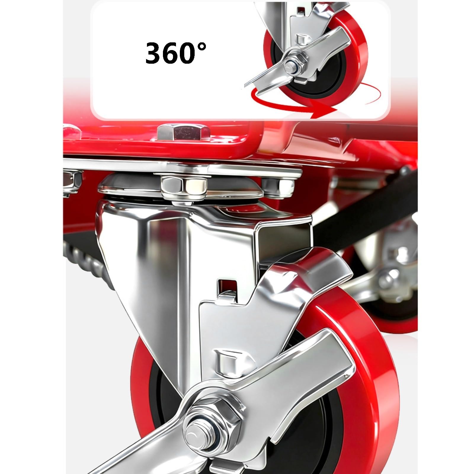 Hydrauliczny wózek widłowy z 4 kółkami do przenoszenia i transportu materiałów, czerwony (150 kg)