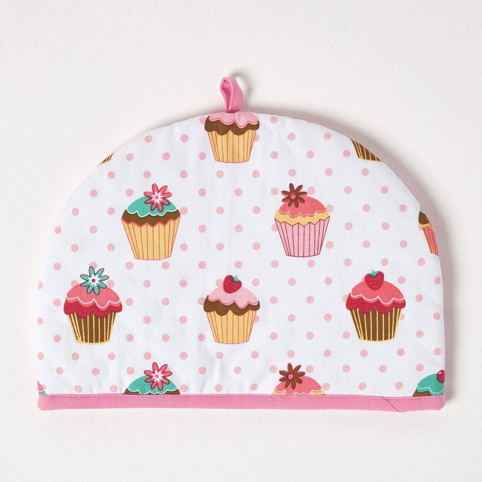 Homescapes Pink Cupcake Double Design Tea Cosy Cup Cakes Muff Teapot Warmer 100% Cotton