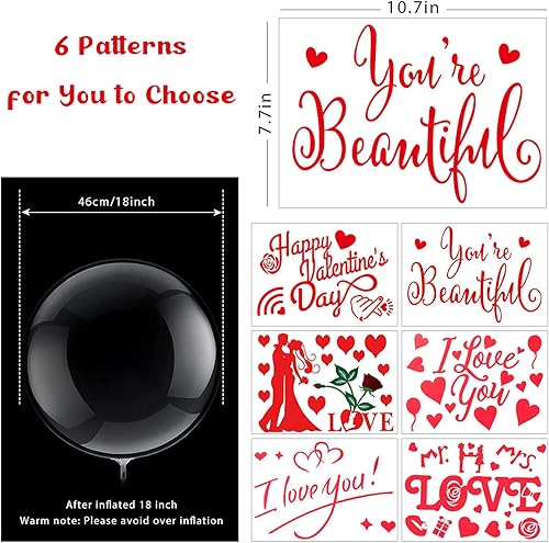 Miniatura 2 de Whaline Globo Bobo para el día de San Valentín con 12 hojas de calcomanías de 18 pulgadas, globos de burbujas transparentes con texto en inglés "I