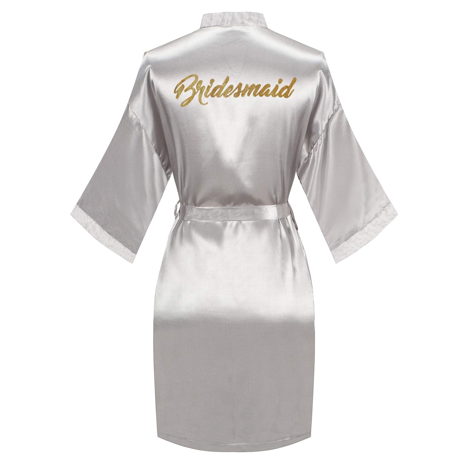 The Bund Satin Robes with Gold Glitter for Wedding Party Getting Ready Bathrobes for Bridesmaid Grey M