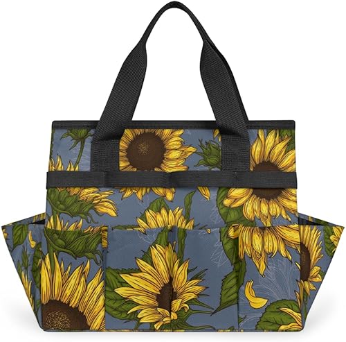 Sunflower Painting Garden Tool Tote Bag for Women Men Gardening Tool Storage Bags with 10 Pockets Standable Garden Home Tool Kits Organizer for