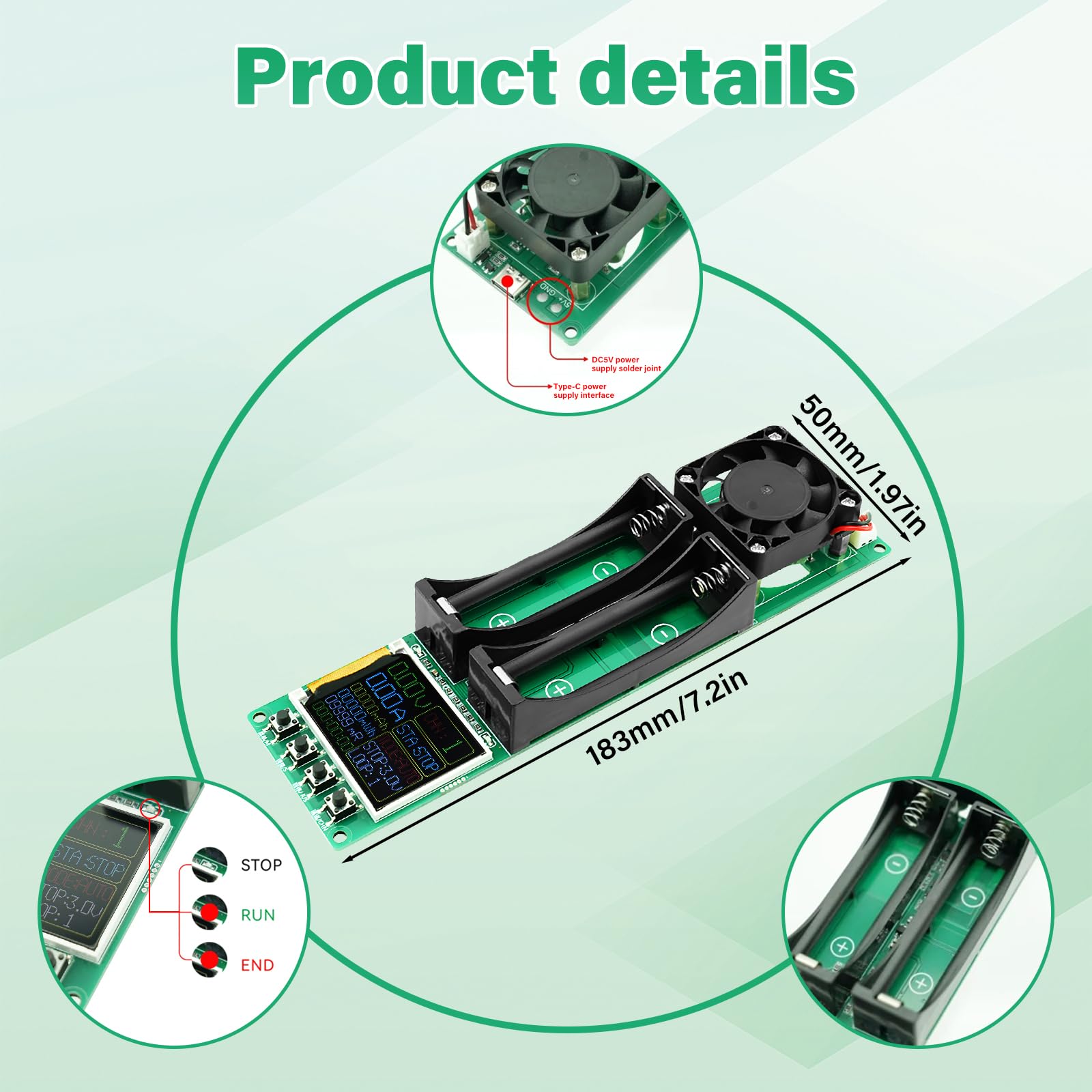 Testeur de capacité de batterie DC5V Module de résistance interne Capacité Tension Courant Puissance avec écran LCD de type C pour batterie au lithium double canal
