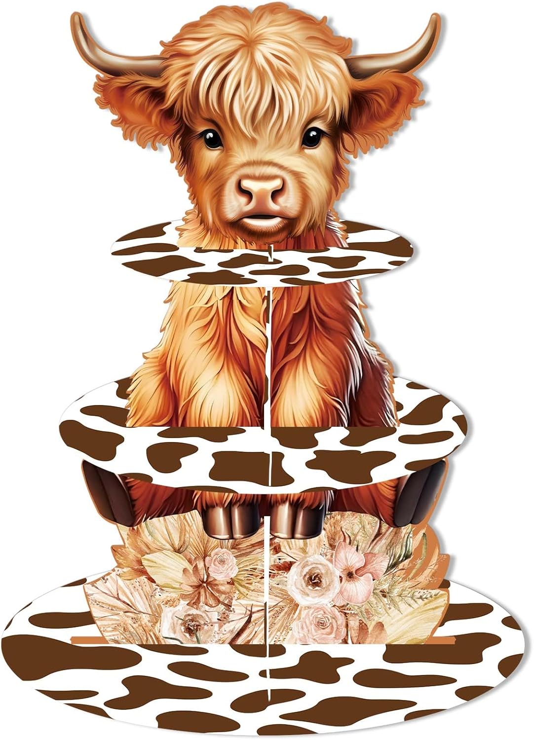 Zliisang Highland Cow Cupcake Stand - 3 Tiered Dessert Cake Table Display for Boy or Girl Baby Shower Birthday Party Decorations