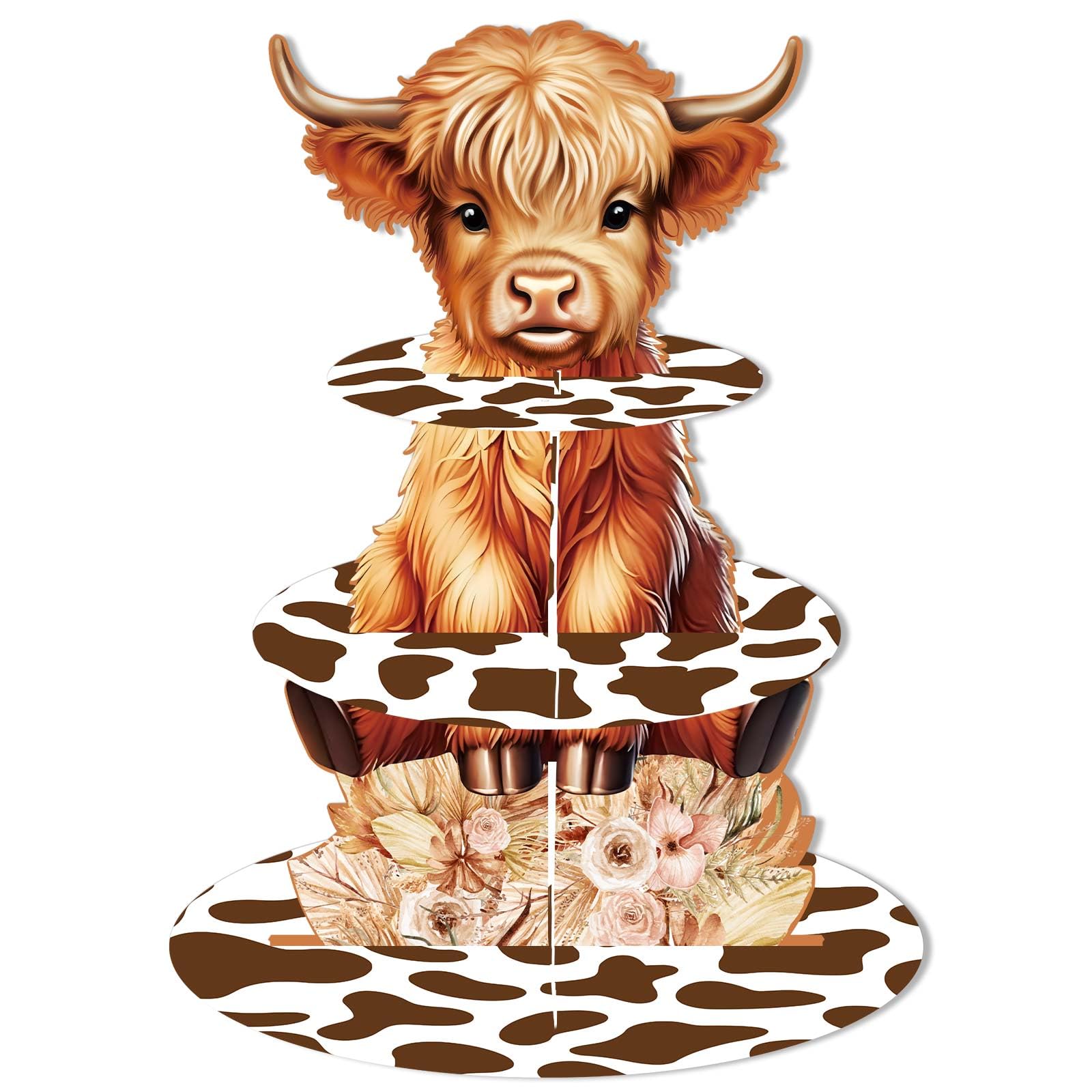 Zliisang Highland Cow Cupcake Stand - 3 Tiered Dessert Cake Table Display for Boy or Girl Baby Shower Birthday Party Decorations