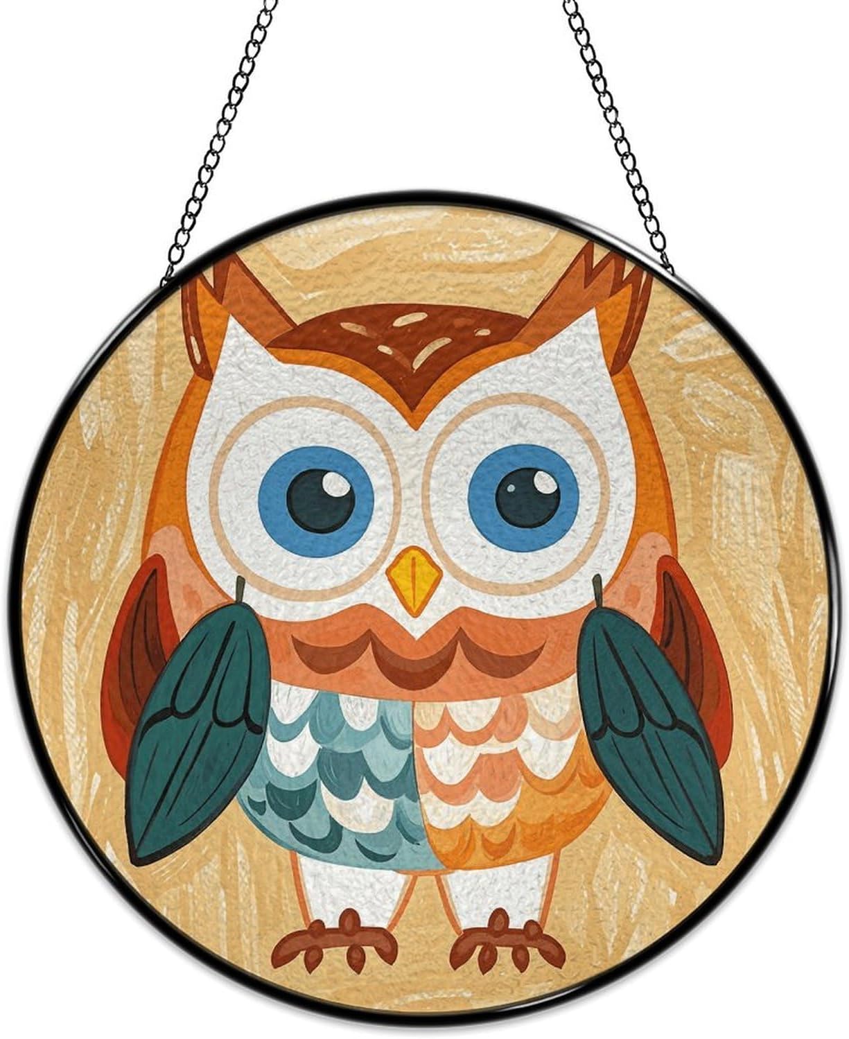 Stained Glass Hanging Sign Suncatcher, Animal Cartoon Owls Cute