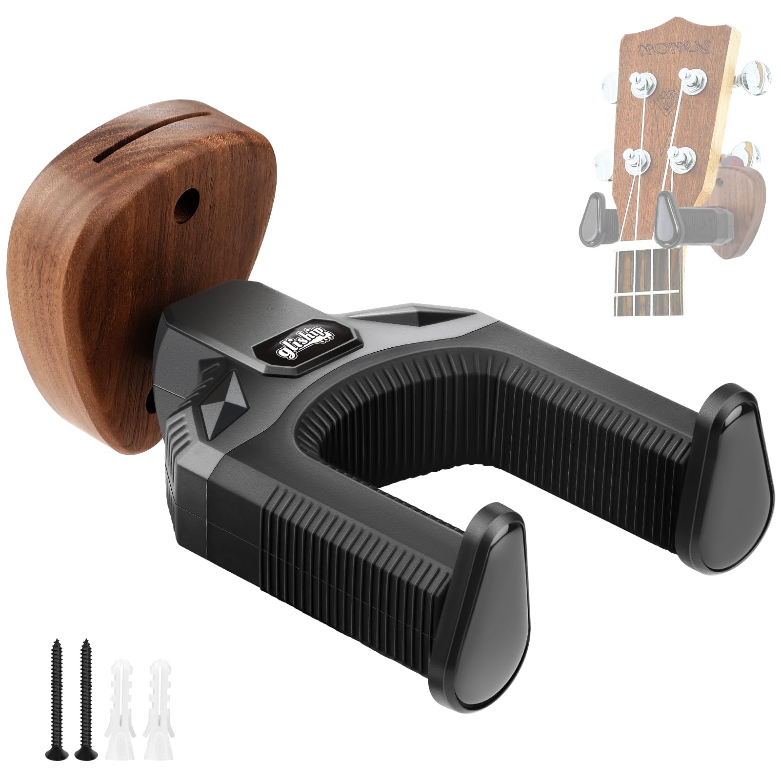 Guitar Wall Mounts, Auto Lock Black Walnut Wood Guitar Hanger Black Walnut Wood Guitar Guitar Wall Hangers 30lbs High Load Guitar Holder Hook Wall Stand for Classical Acoustic Electric Guitar（1pack）