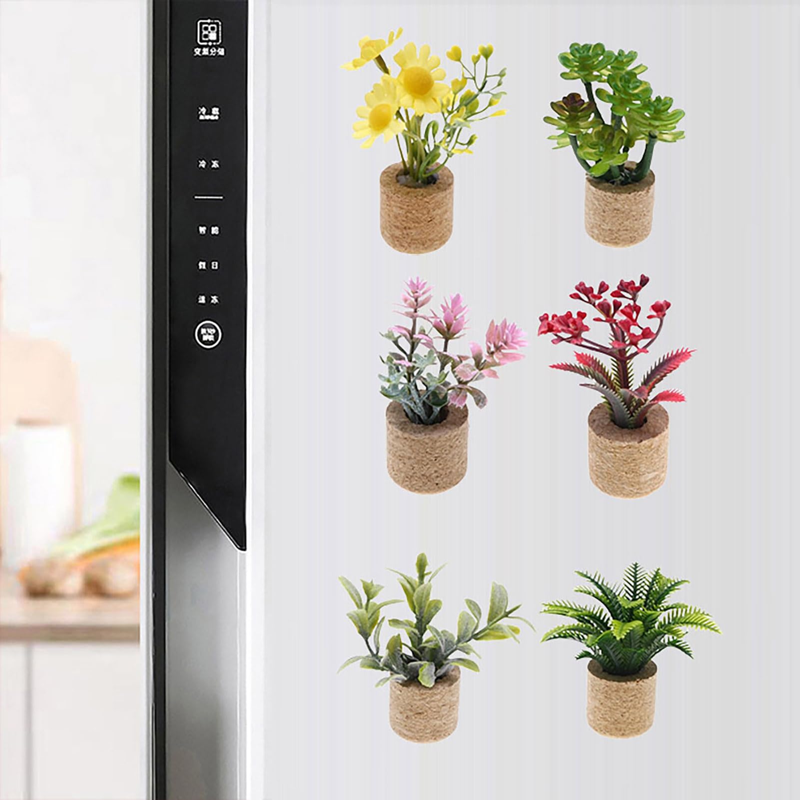 Diyxisk Aimants Frigo 4 Pièces Fleurs En Bois - Magnets Décoratifs Panier Floral Pour Cuisine Et Bureau