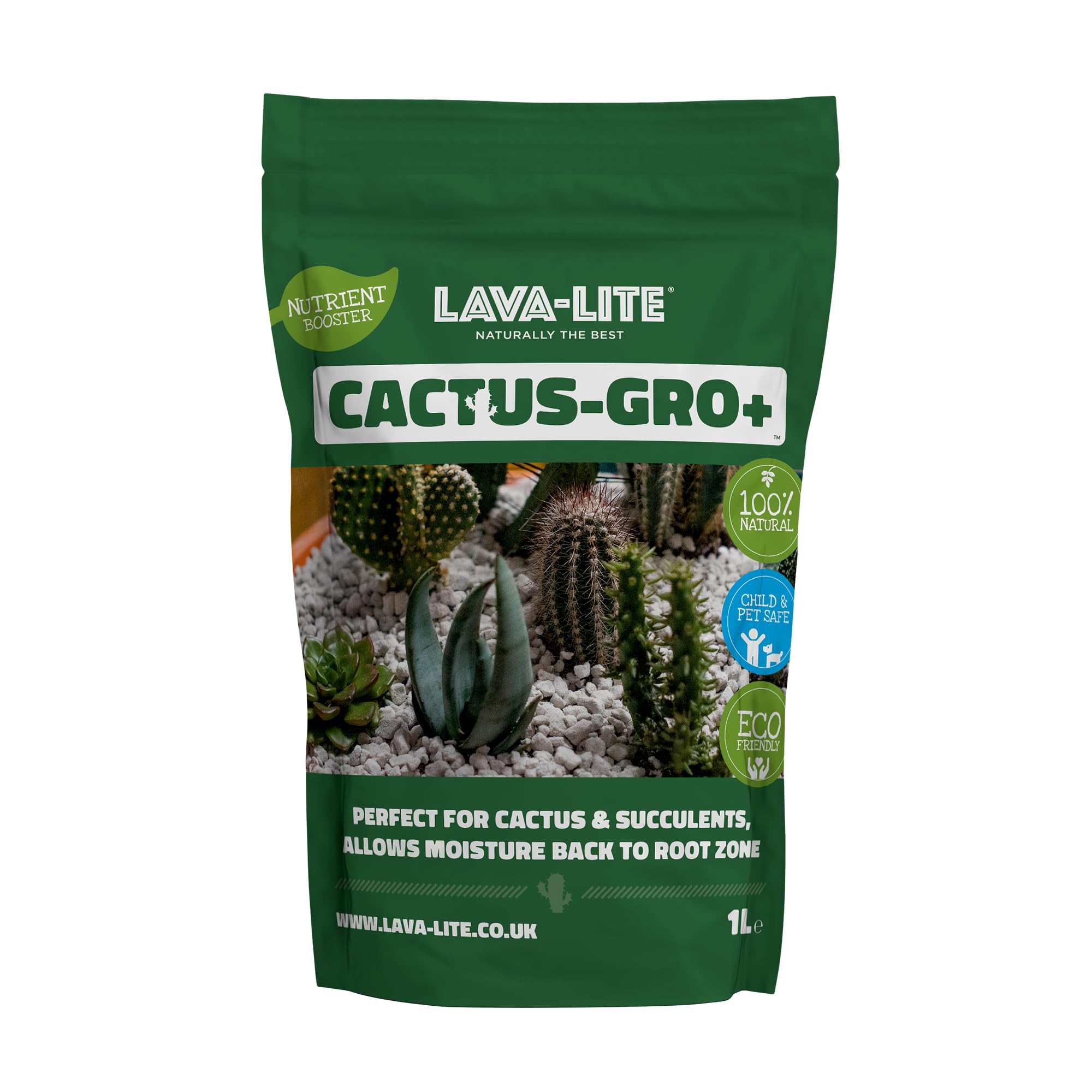 Lava-Lite Cactus Gro+ Free draining Cactus Compost & Succulent Soil Mix, Lightweight Potting Medium for Cacti Bonsai, Aloe, houseplants.100% Natural,pH Neutral (1 Litres)