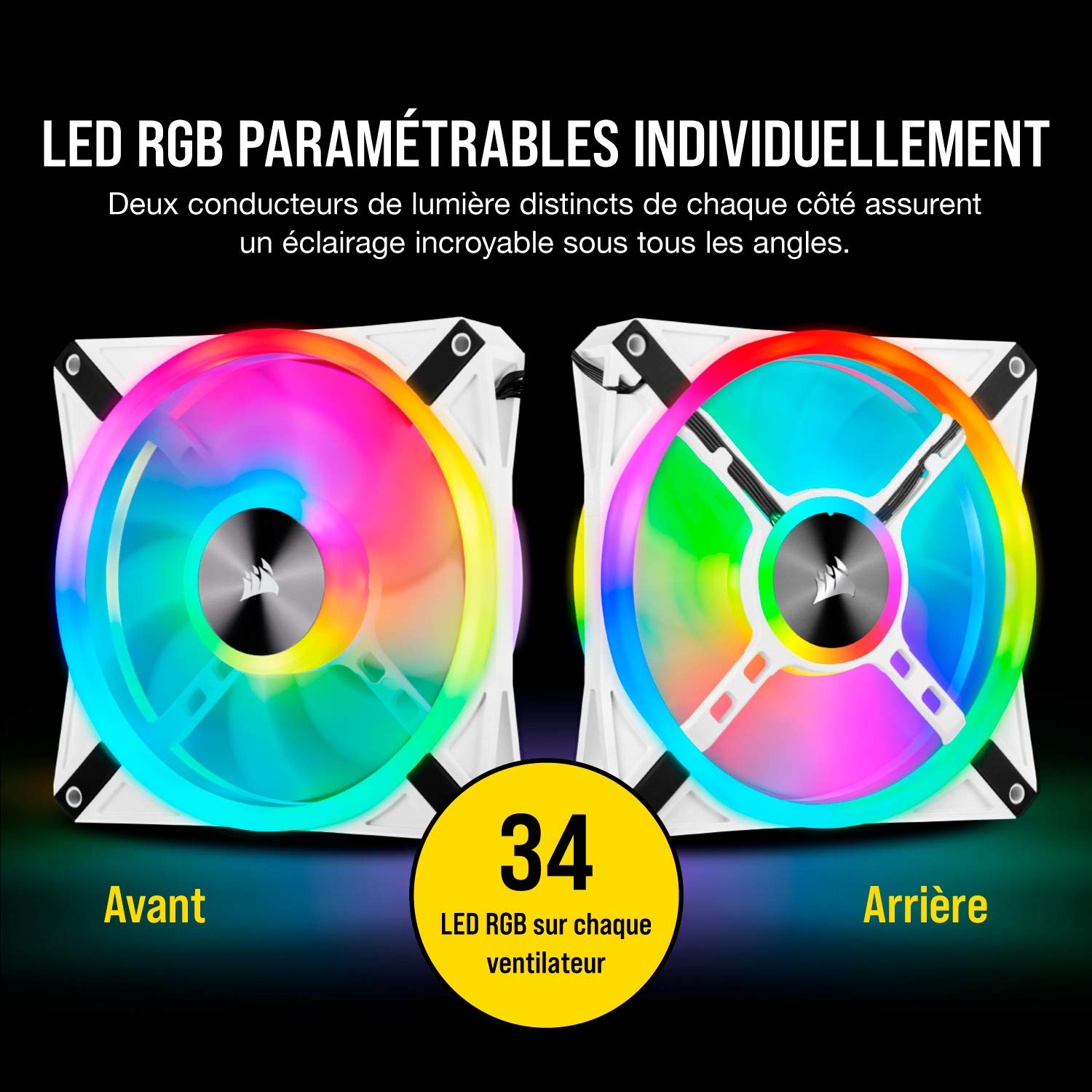 Corsair iCUE QL140 RGB, Ventilateur LED RGB PWM 140 mm (34 LED Paramétrables Individuellement, Allant jusqu’à 1 250 TR/Min, Faible Bruit) Simple Pack - Blanc