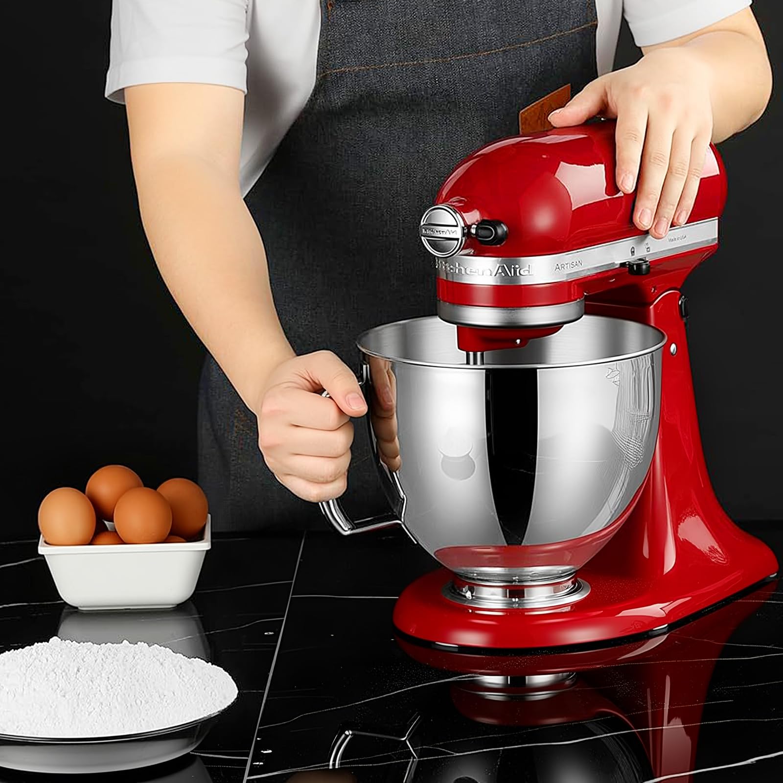 Edelstahl-Mixerschüssel für Küchenhelfer, 4,5-5 Quart Standmixer, kompatibel mit Artisan KSM100, KSM103, KSM110, KSM150, RRK150, K45SS, KSM75, KSM90, KSM95, K45, 5KSM125, 5KSM150, 5KSM150, 5KSM150 75