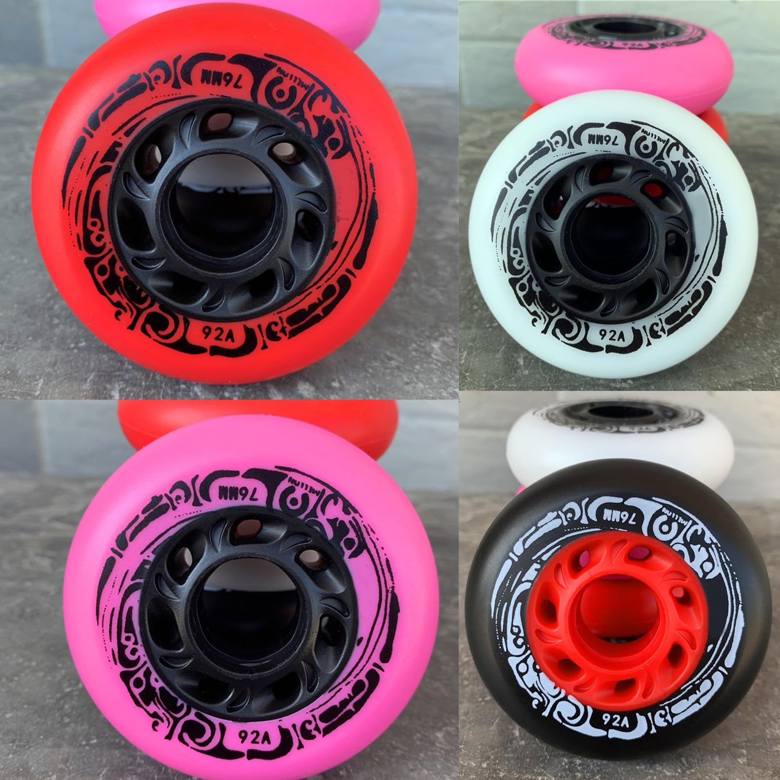 8-pak kół rzędowych 92A 72 mm, 76 mm, 80 mm, do użytku na zewnątrz, do jazdy na rowerze, białe, 76 mm