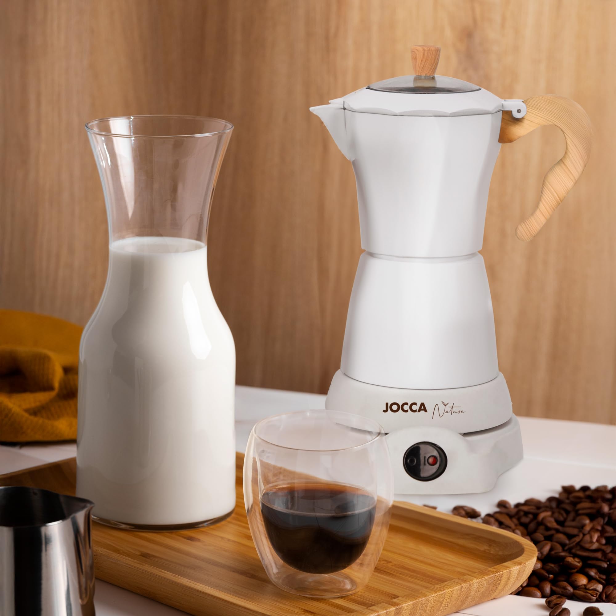 JOCCA - Presse-agrumes électrique Ligne Nature | 0,7 litres | Double rotation | Fonction par pression | Démontable pour le nettoyage | Puissance 40 W | Couleur blanche