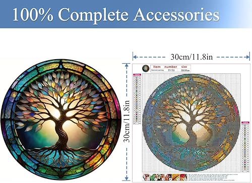 Miniatura 6 de Kits de pintura de diamantes 5D Life of Tree Stained Glass DIY Diamond Full Round Drill Diamond Art Painting para adultos, pintura de diamante de