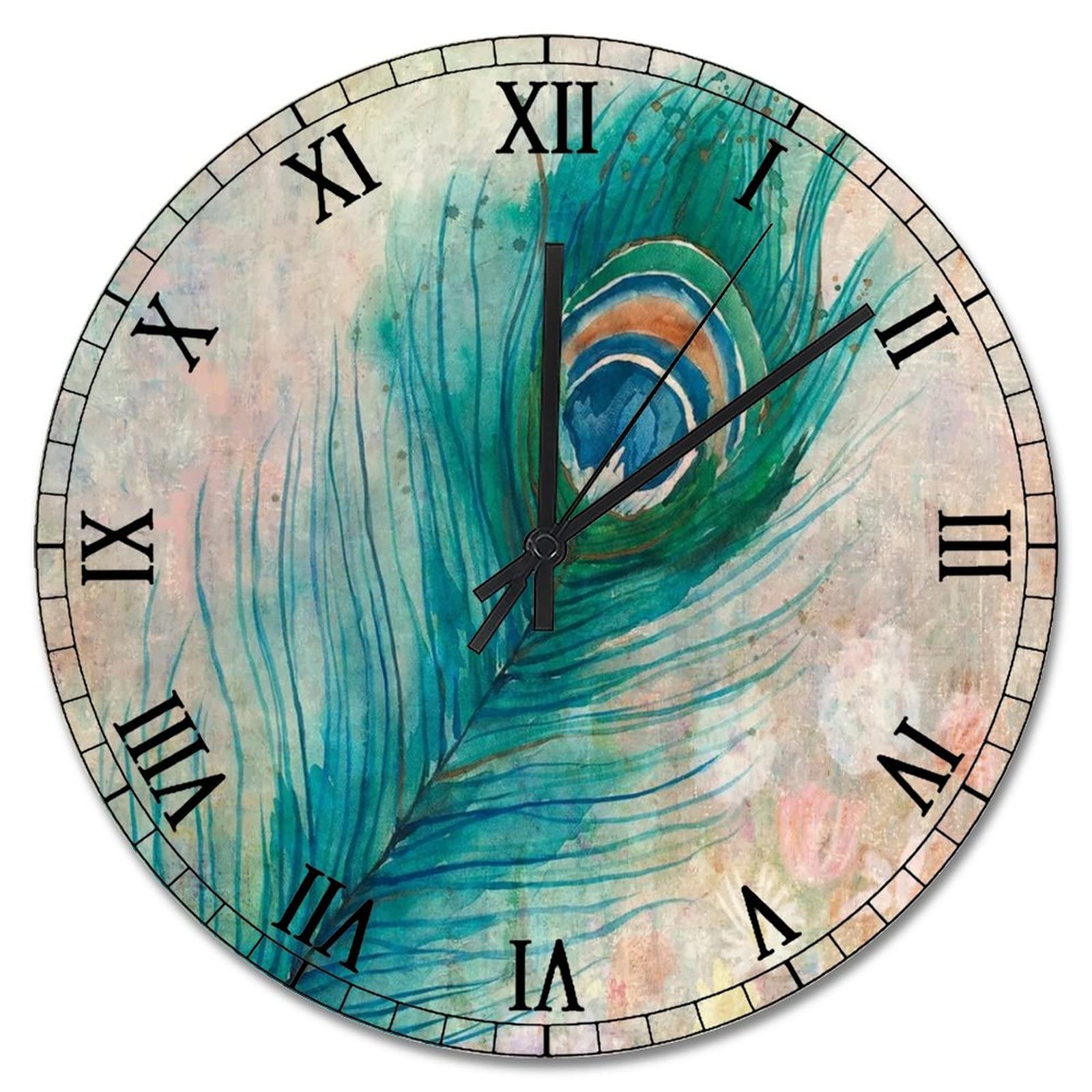 Grande horloge murale paon 38 cm pour salon de ferme, décoration rustique et chaleureuse