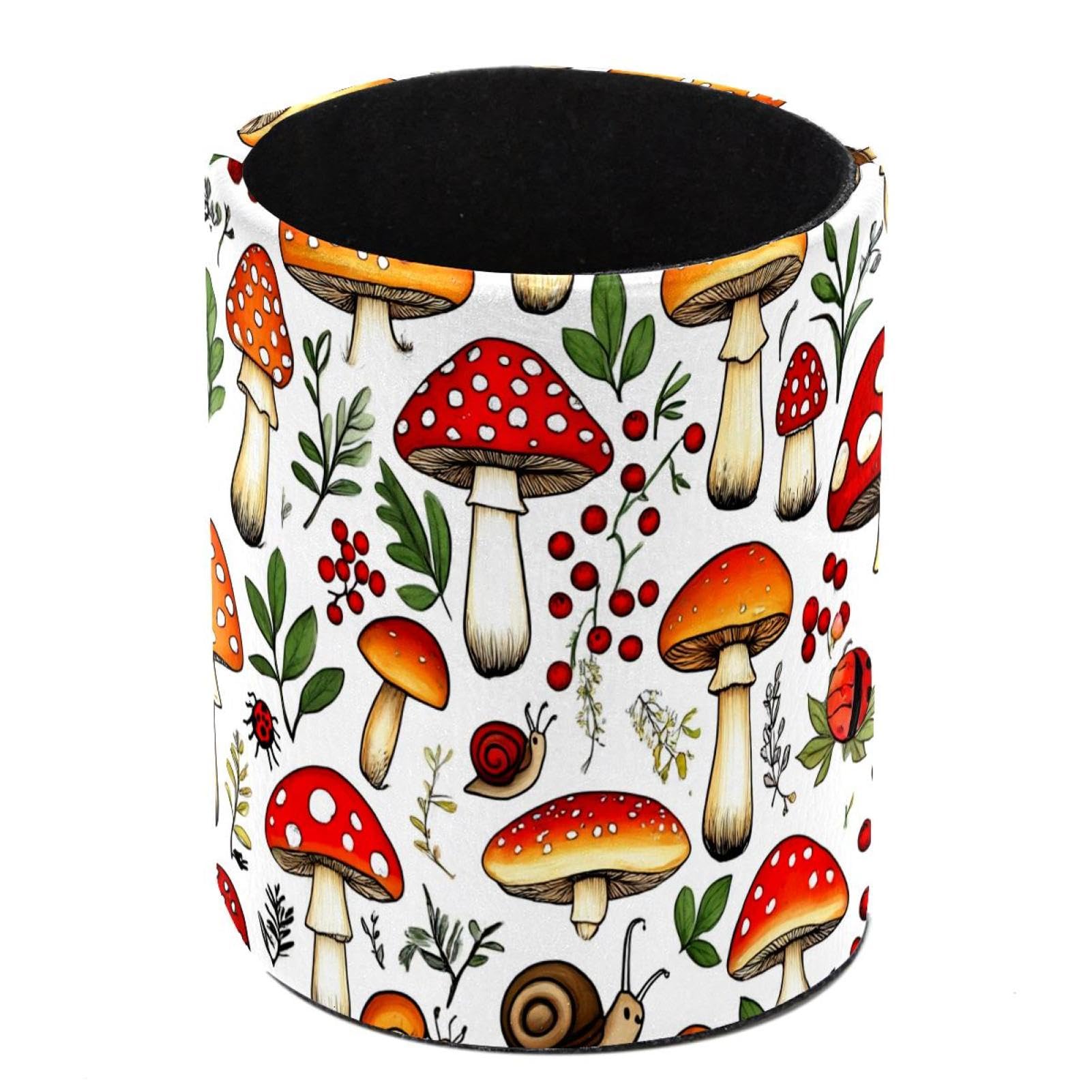 HEOEH Mushroom Pen Holder for Desk, PU Leather Pencil Holder Pen Cup Marker Holder Makeup Brush Holders, Desk Accessories & Workspace Organizers for Home, Office