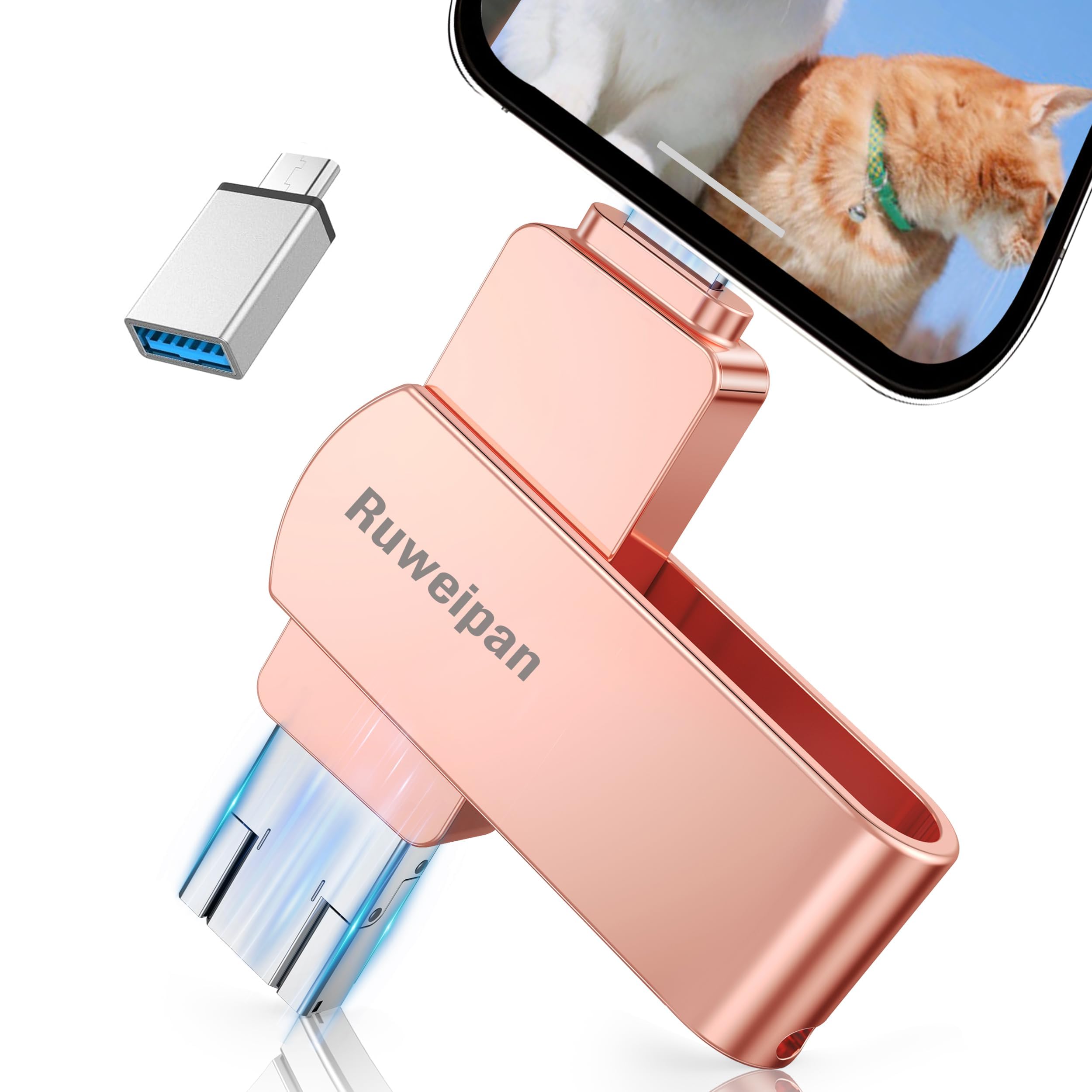 Pendrive para Phone,[Sin App] Memoria Externa 512GB Mini Photo Stick USB 3.0 Transmisión de Alta Velocidad 4 en 1 Pen Drive para Type C-Phone iOS/OTG Smartphone/PC/Laptop,512GB Rosa