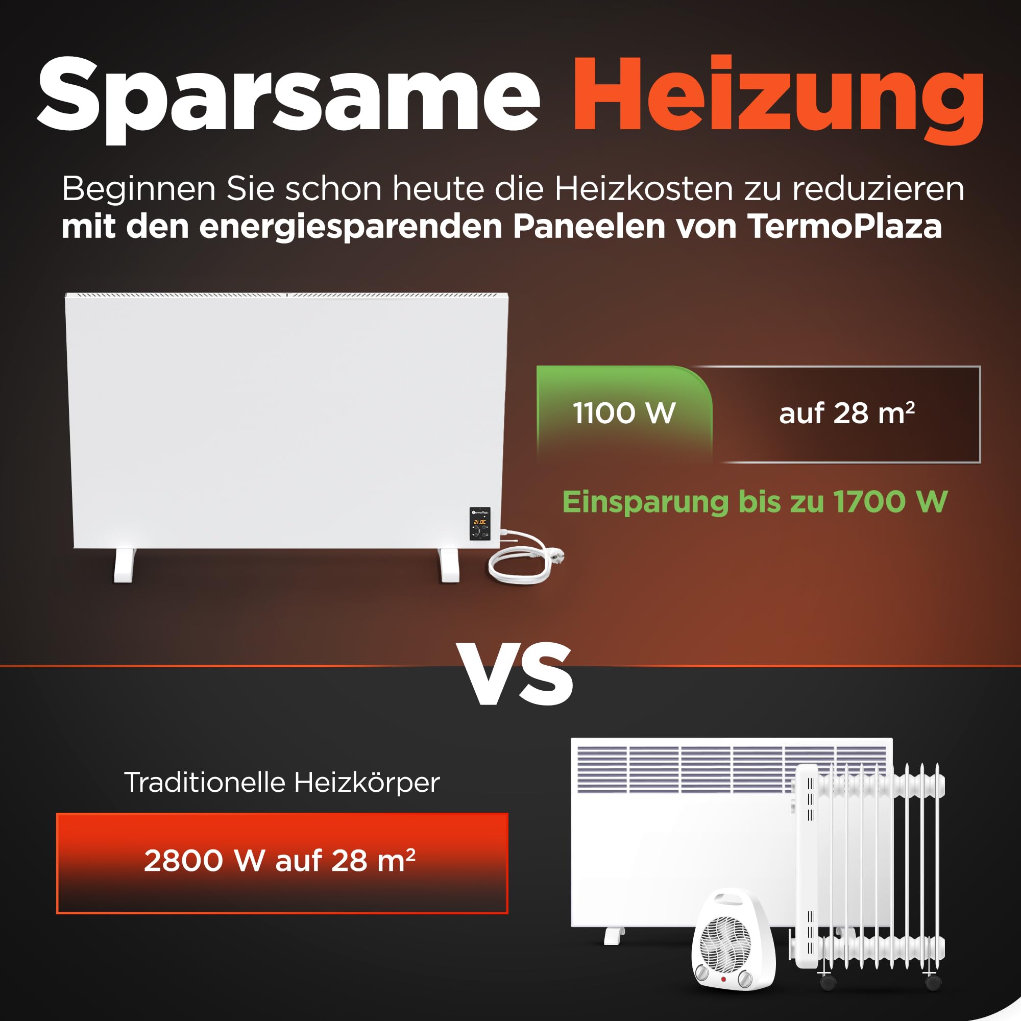 TermoPlaza WLAN Infrarotheizung mit Thermostat 1100 W bis 28 m² | Intelligente Infrarot Wandheizung & Standgerät | Energiesparende Infrarot Elektroheizung & Konvektor Heizung für Zuhause und Bedzimmer