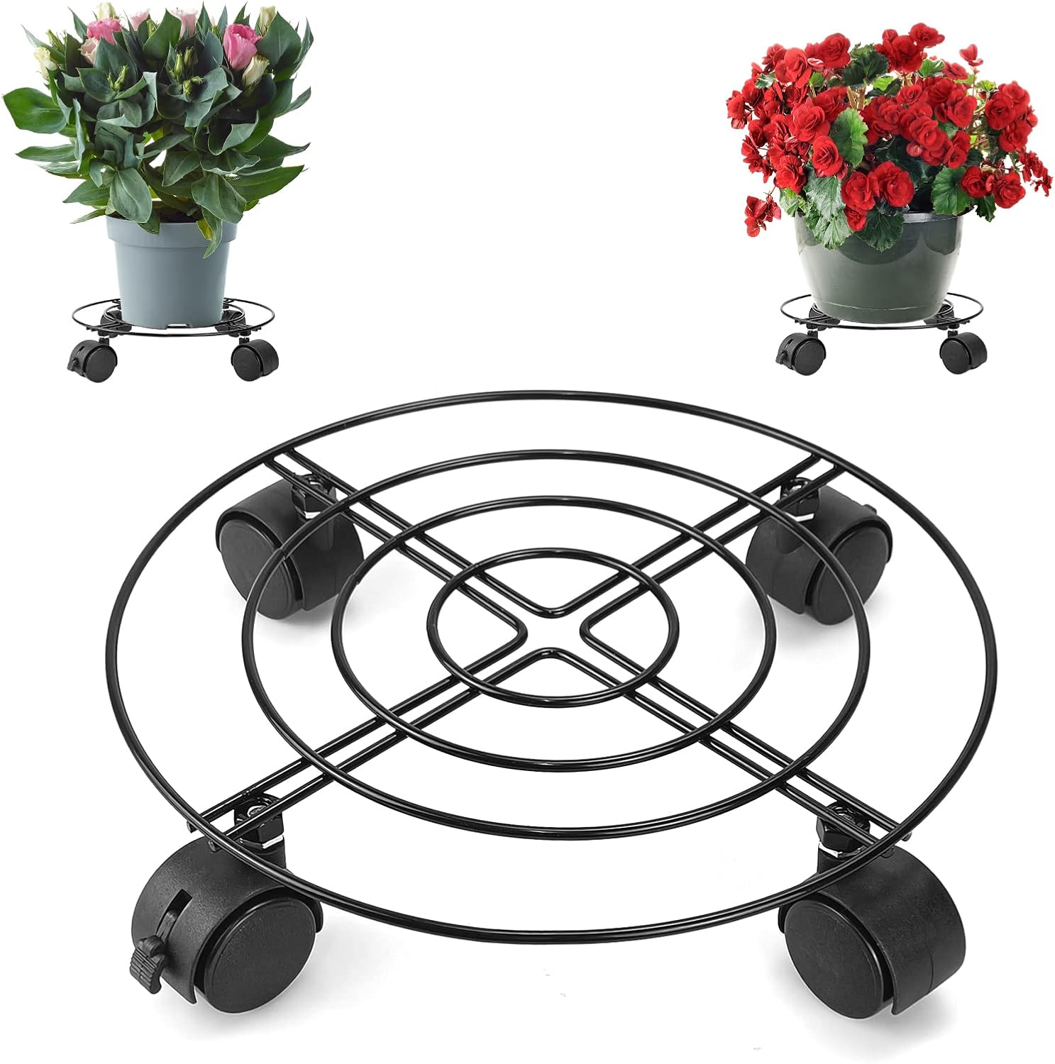 AHKUNMT Plant Caddy with Wheels,10.6in Metal Rolling Plant