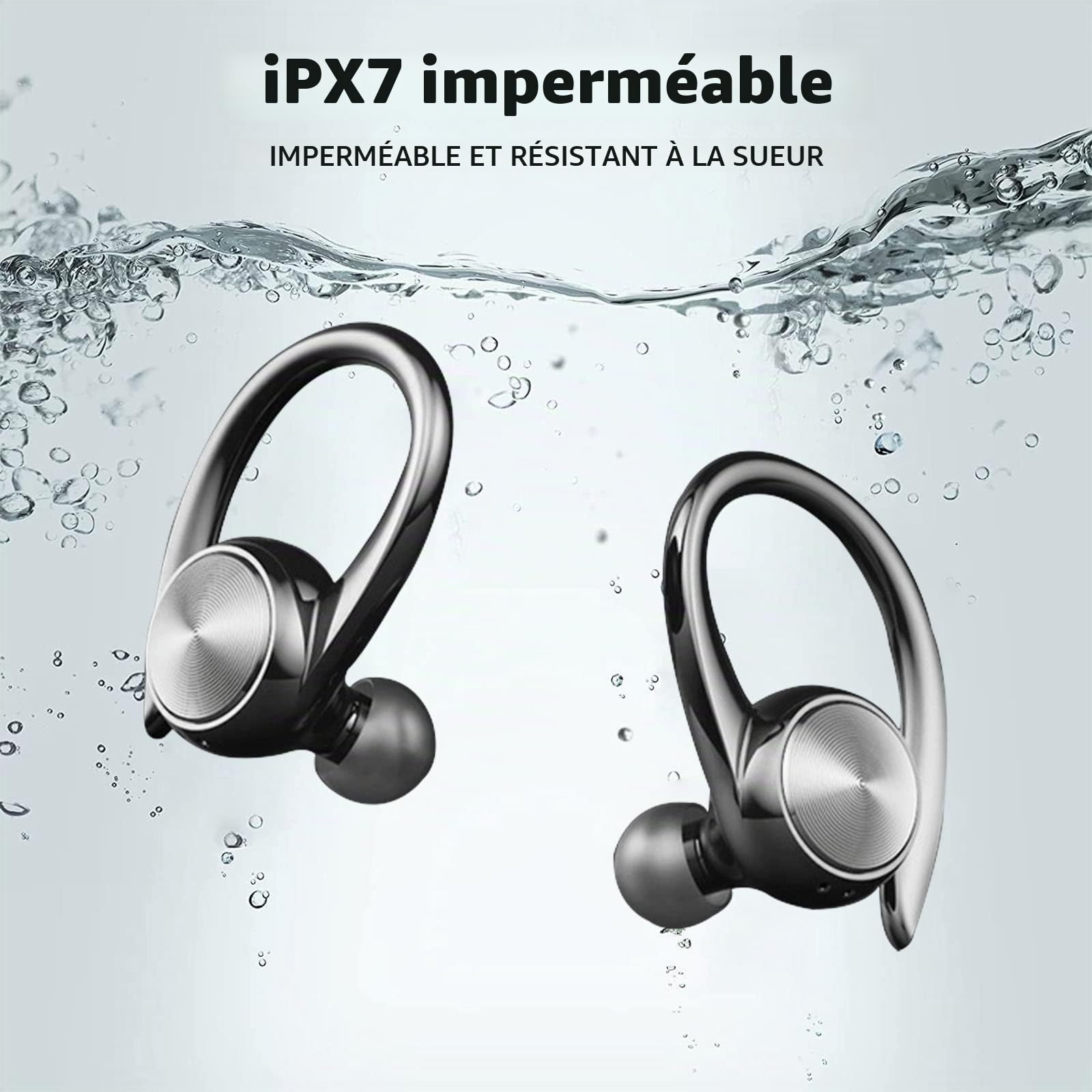 BROTHER INTERNATIONAL CORPORAT Casque Bluetooth, Casque sans Fil avec Microphone, Casque Bluetooth Sport, Son stéréo HiFi, Charge Rapide USB-C, réduction du Bruit, étanche IPX7, Temps de Lecture 48H