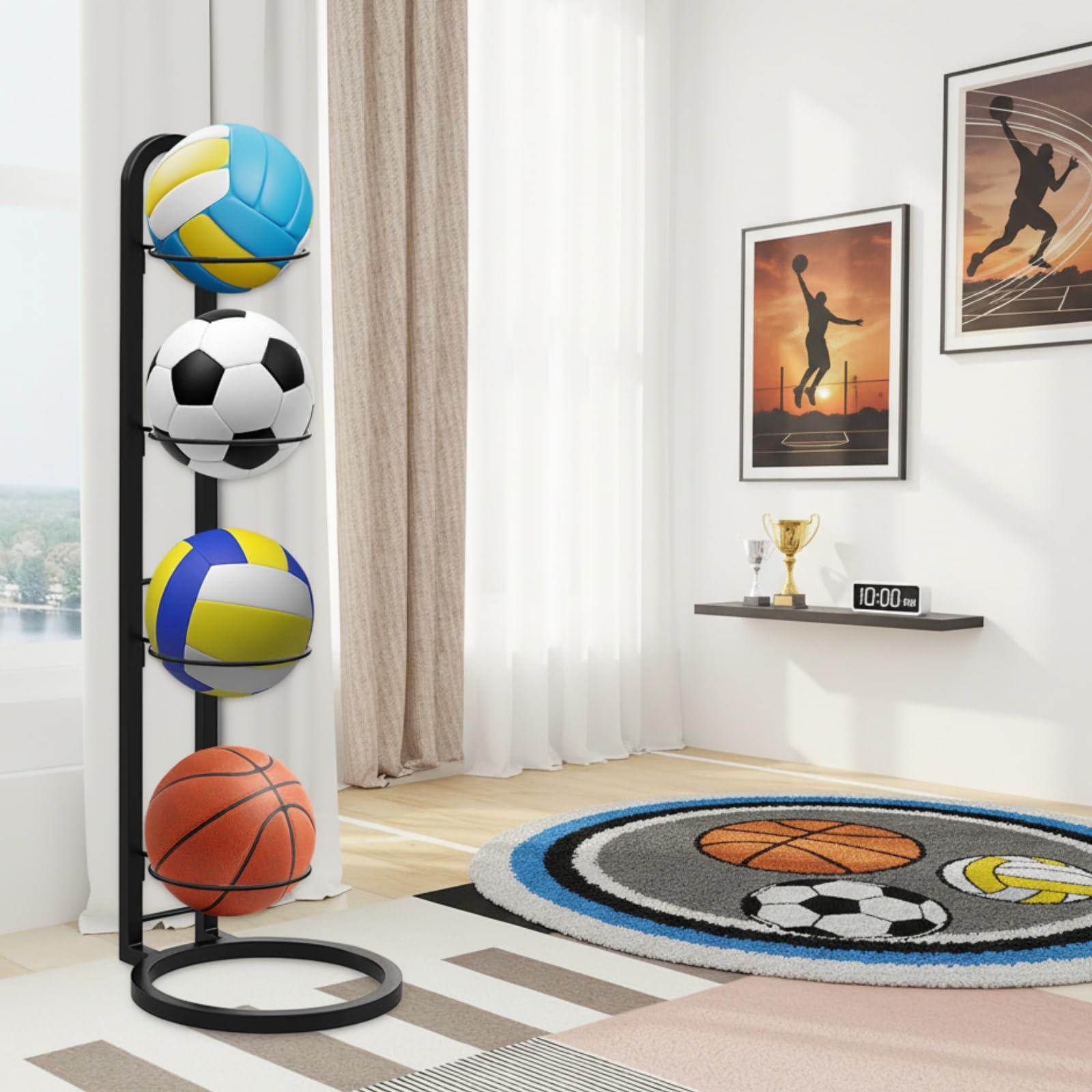 Estante para Balones de Futbol, Soporte Balones Baloncesto, 3 Niveles Almacenamiento de Balone Vertical para Fútbol Baloncesto Balonmano Voleibol, Organizador de Equipamiento Deportivo — view 6