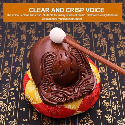 Miniatura 6 de ERINGOGO Mokugyo con mazo y alfombra, bloque de templo de madera de alcanfor de pez, instrumento de percusión de meditación de tambor zen