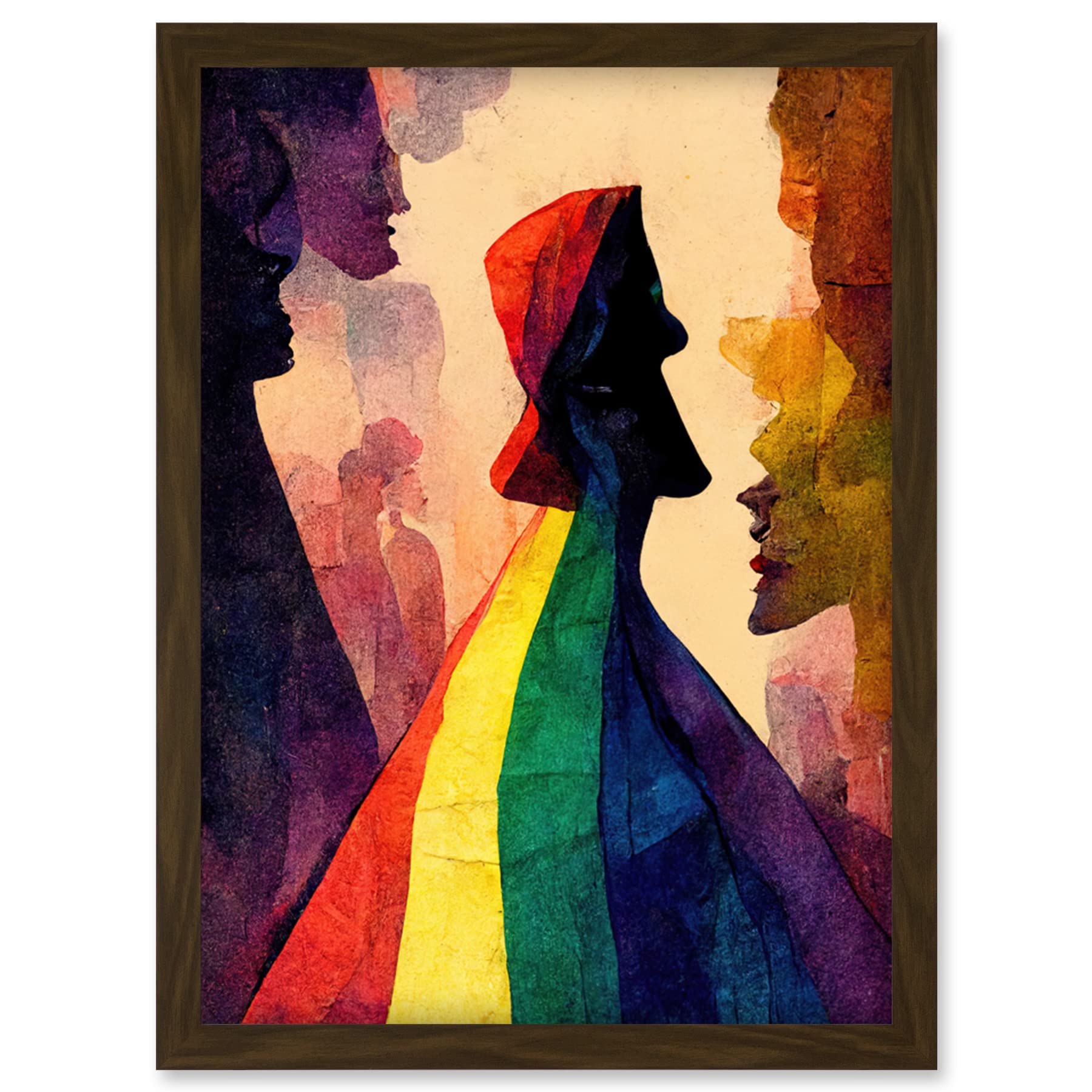 Artery8 Abstract LGBTQ Rainbow Figures Artwork Framed Wall Art Print A4