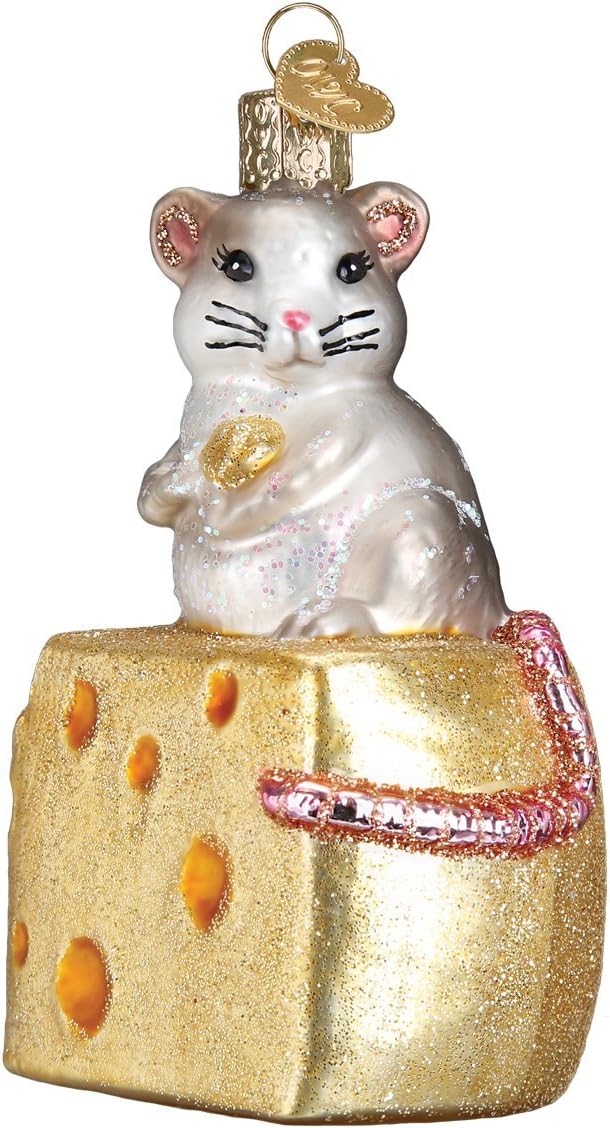 Old World Christmas Christmas Mouse Glass Blown Ornament for Christmas Tree, Handcrafted Holiday Decoration, Holiday Collection