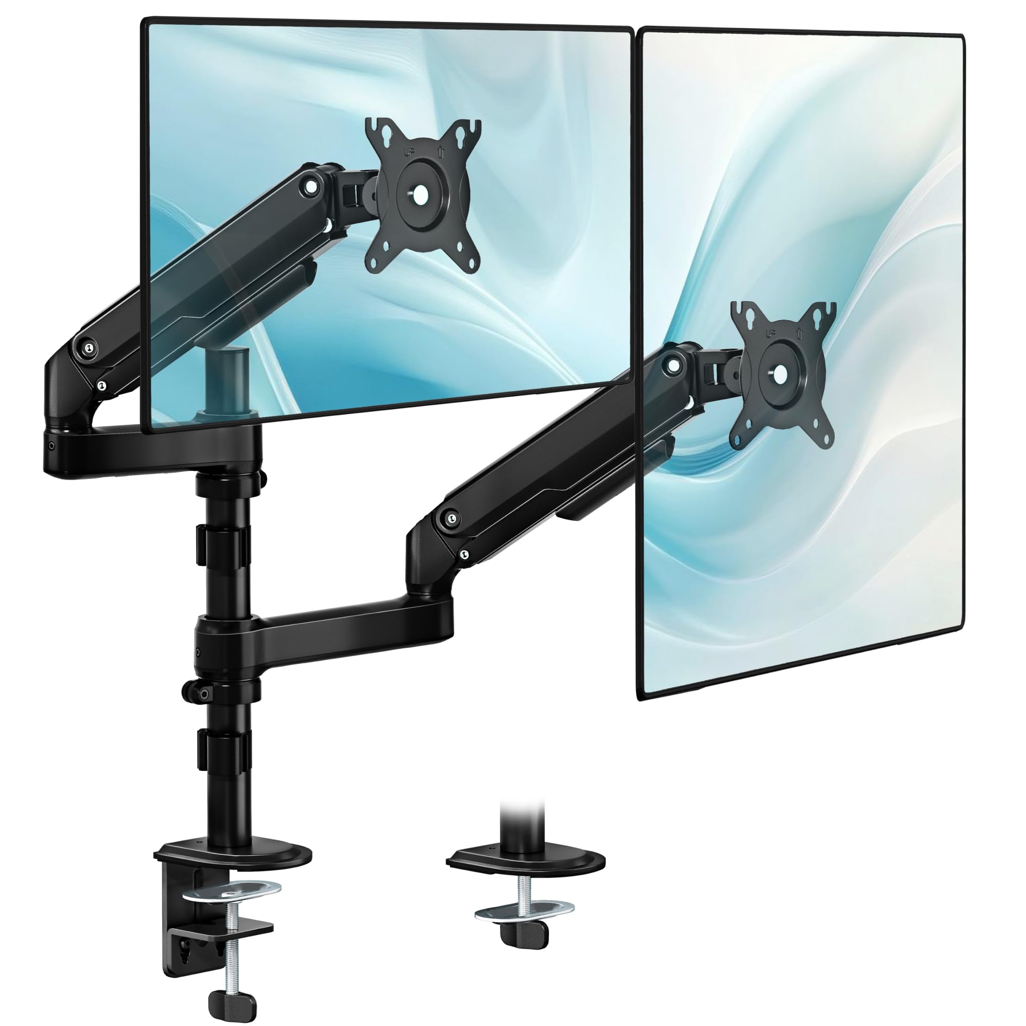monTEK Doppel Monitor Halterung 17–32 Zoll, bis 9 kg pro Arm | VESA 75x75/100x100 mm,vertikale & parallele Bildschirmhalterung, schwenk- & rotationsfähig Monitor Halterung 2 Monitore