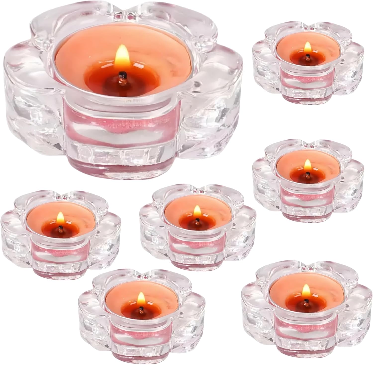 8-Piece Glass Flower Tea Set & Thick Glass Candle Holders - Crystal Clear Table Centerpieces for Home Decor Wedding Party