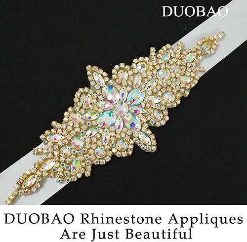Vista 19 de DUOBAO Rhinestone Pearl Bead Applique Iridescent Rhinestones Appliques for Dresses Vintage Crystal Bridal Sash Wedding Dress Belt