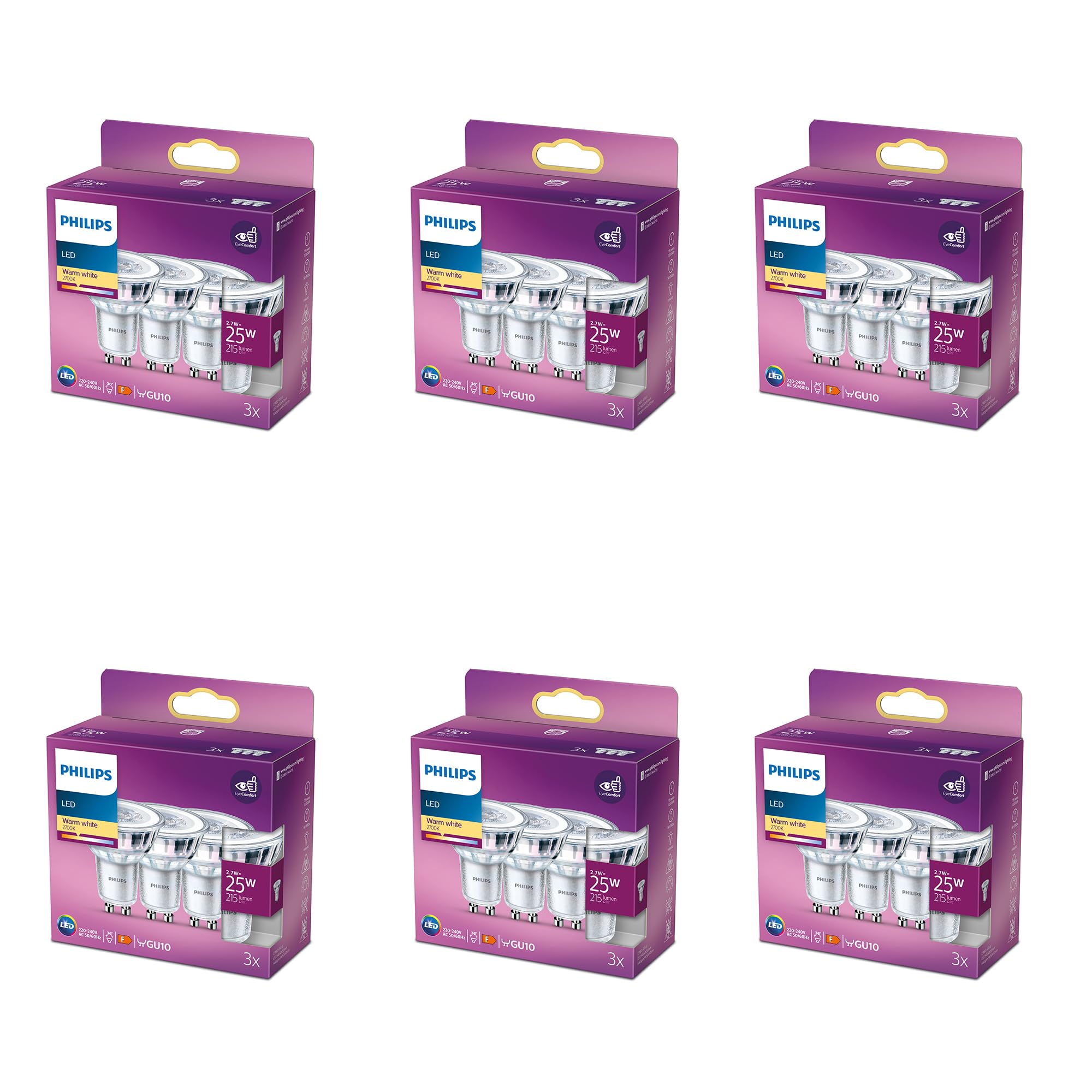 Philips Vorteilspaket - GU10 - LED Spot - 25W - Nicht dimmbar - Warmweißes Licht - Set 18 Stück