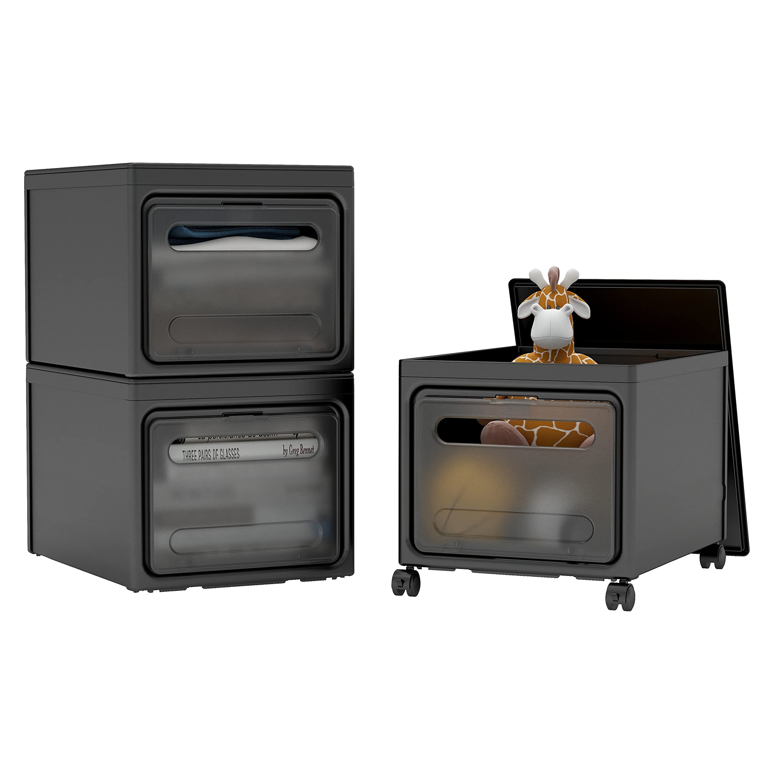 Cetomo 80L x 3 opbergdozen, stapelbare opbergdoos met deksels, zware