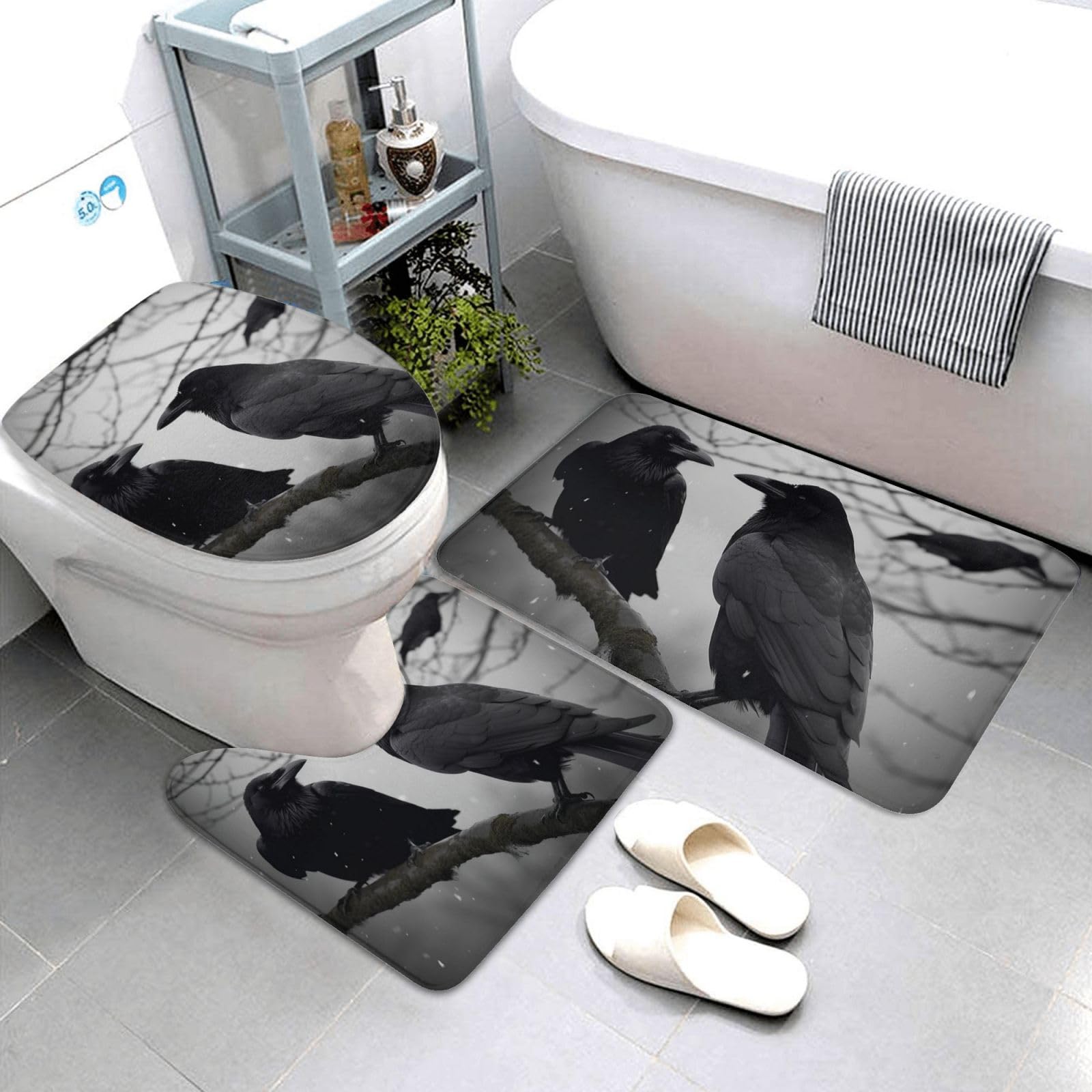 Set de tapis toilette oiseaux pour éviter les glissades sur sol humide
